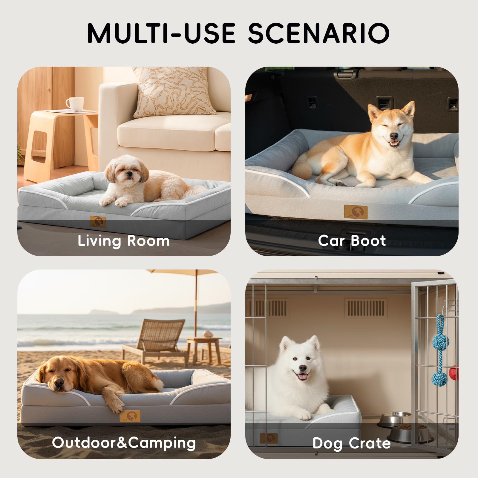 L'AGRATY Lettino ortopedico per cani grande, in memory foam, impermeabile, con lati e schiuma a forma di uovo, con fodera rimovibile in velluto a coste lavabile e con giocattolo da masticare, grigio