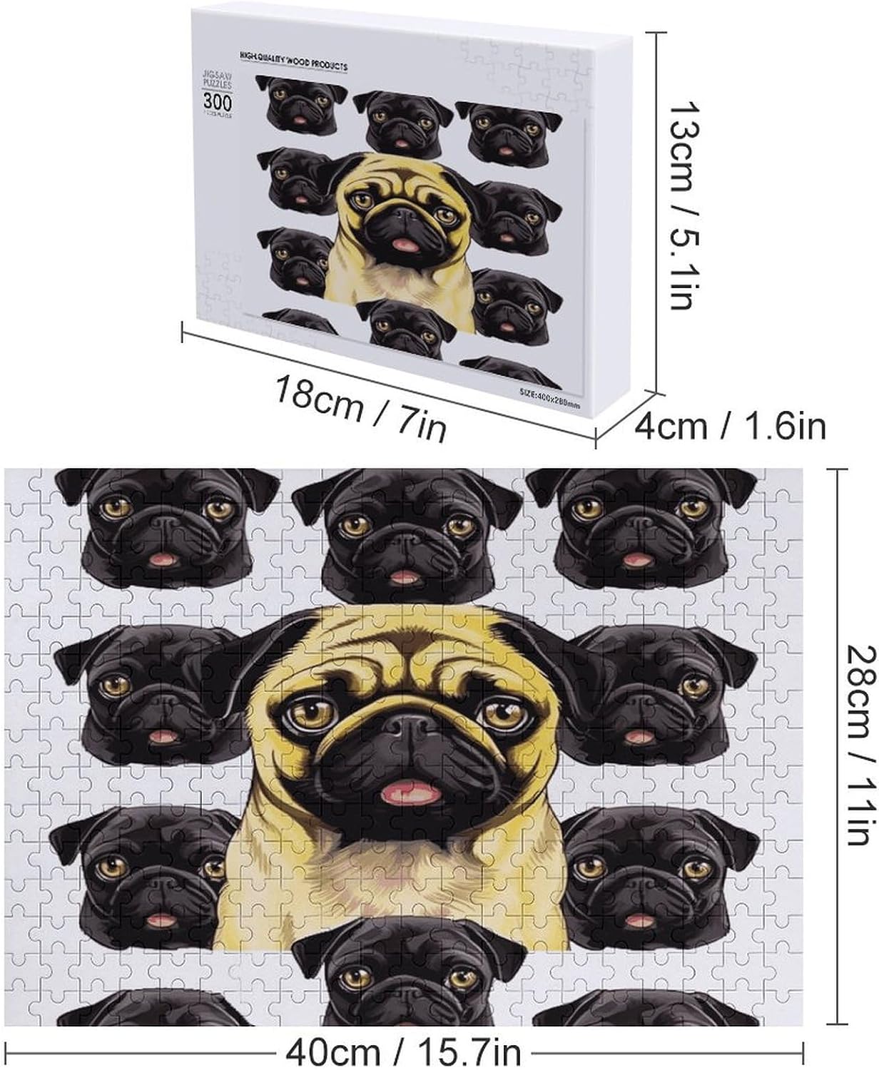Yellow Pug 300 Pieces Wooden Puzzles for Adults 15 X 20.5in image 2