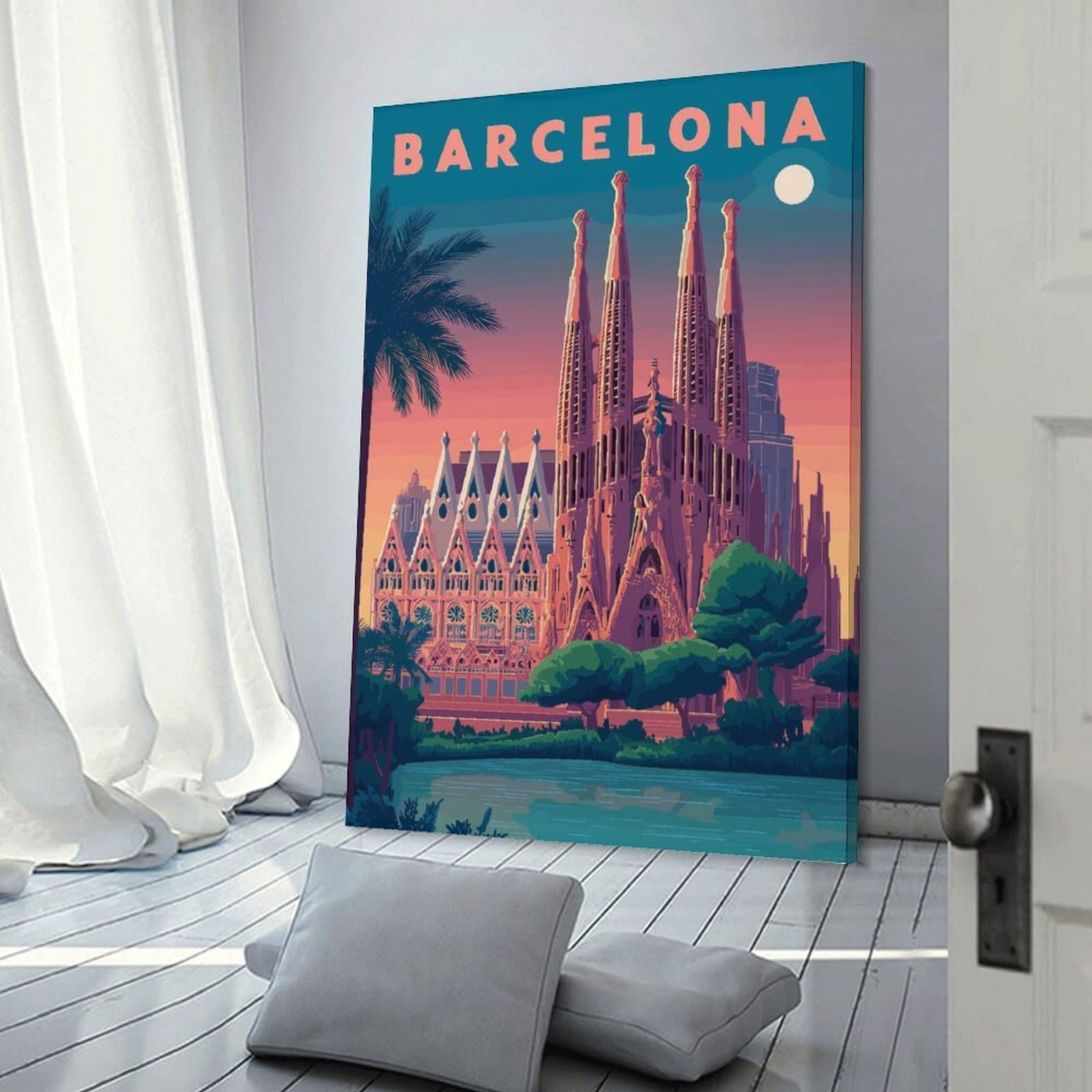 Junmoney Hanging Wall Art Barcelona Sagrada Familia Travel, 20x30inch(50x75cm), for Contemporary Homes, Apartments Or Offices, Stylish Wall Art for Fresh Spaces