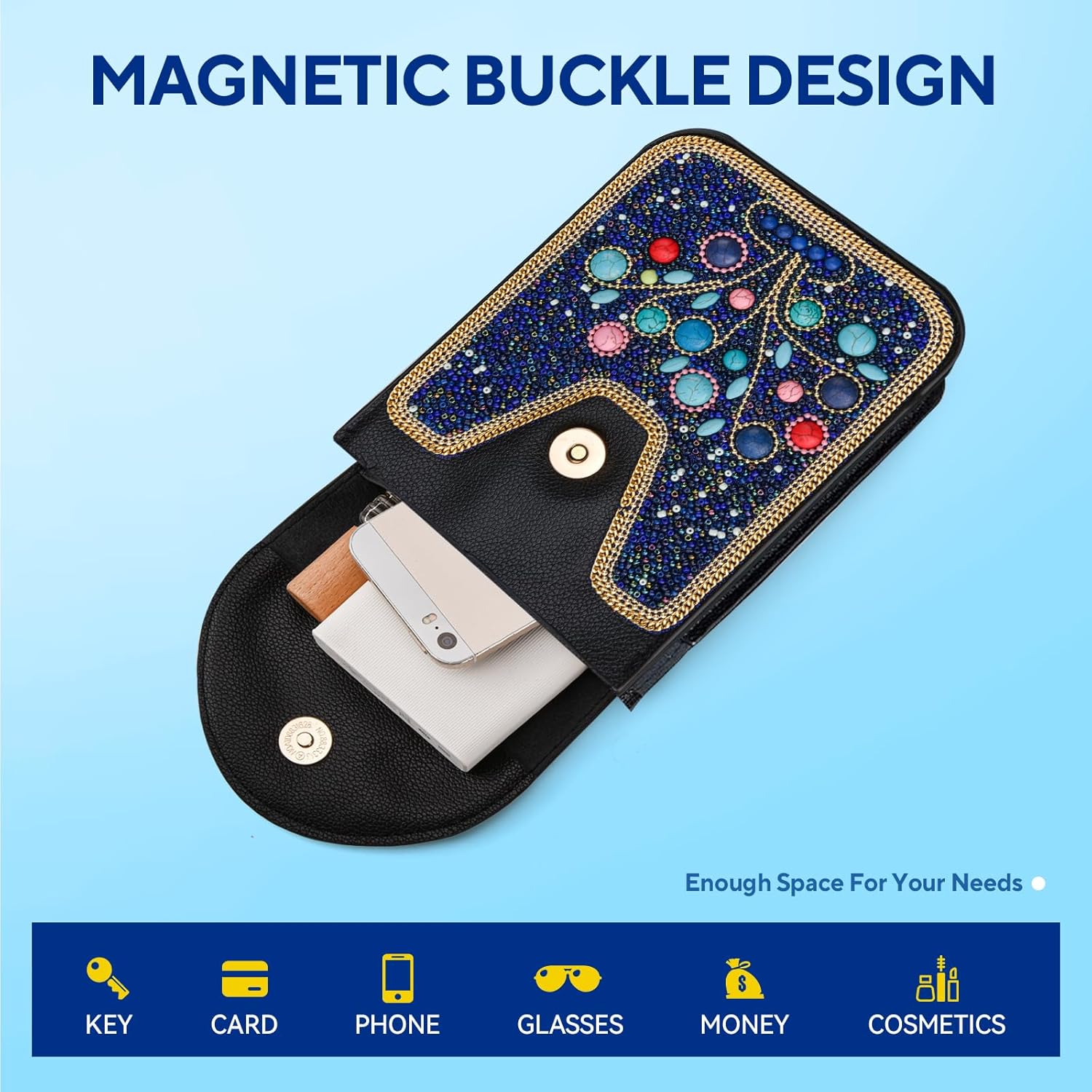 Small Beaded Crossbody Bag for Women, Boho Cell Phone Shoulder Purse Wallet with Handcrafted Colorful Beads - Image 5