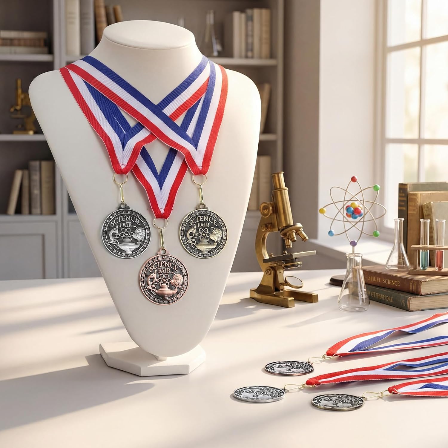 Landical 30 Pcs Science Fair Award Medals 2 Inch Bulk Gold Medals with Neck Ribbons Science Fair Project Participation Prizes Trophies Gift for Education Competitions Event Winner (Novelty Color)