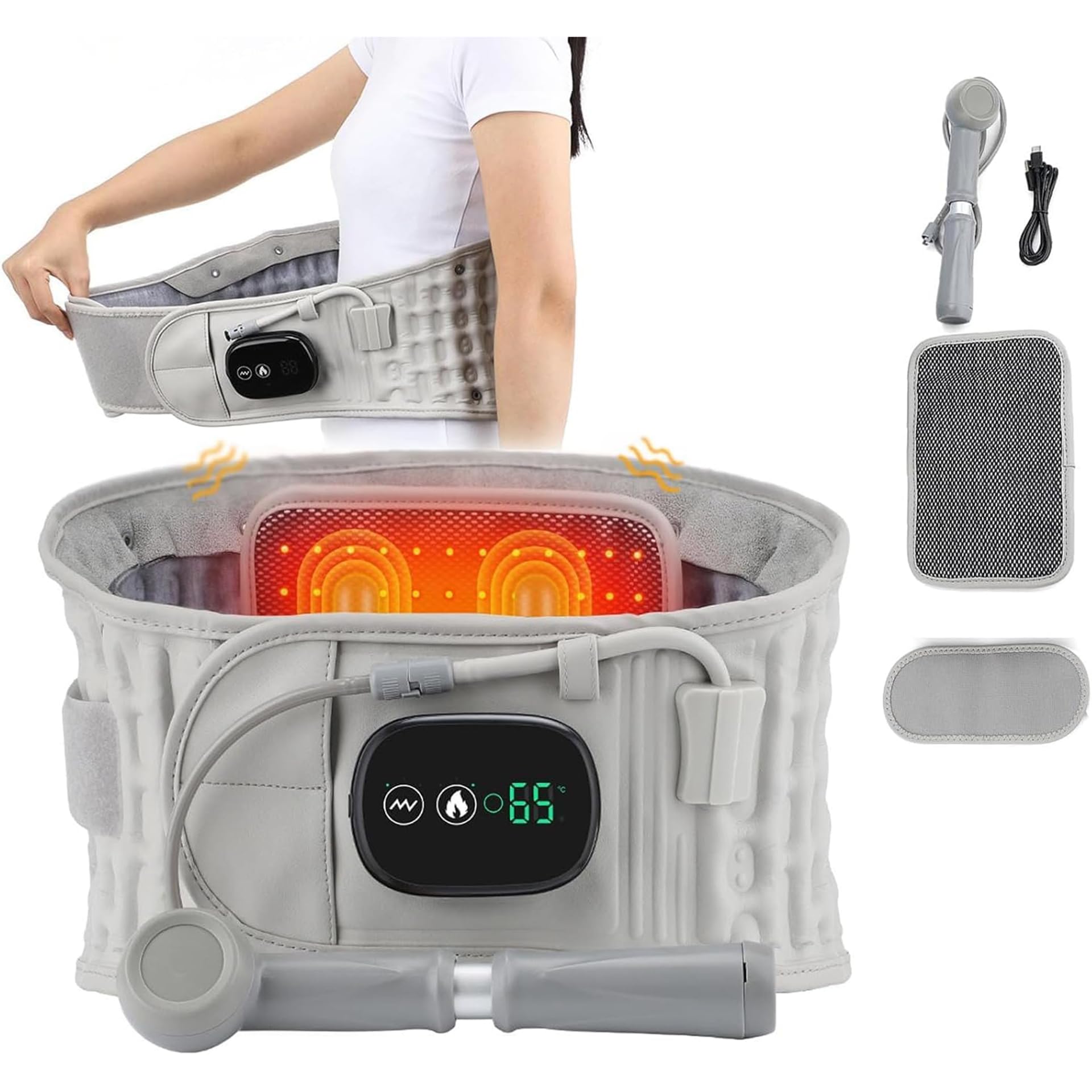 YIHANGG Descompresión Faja Lumbar con Luz Roja Calefacción y Masaje, Aliviador de Espalda, Inflable Faja Lumbar para Columna Vertebral Almohadilla Térmica para Mujer y Hombre
