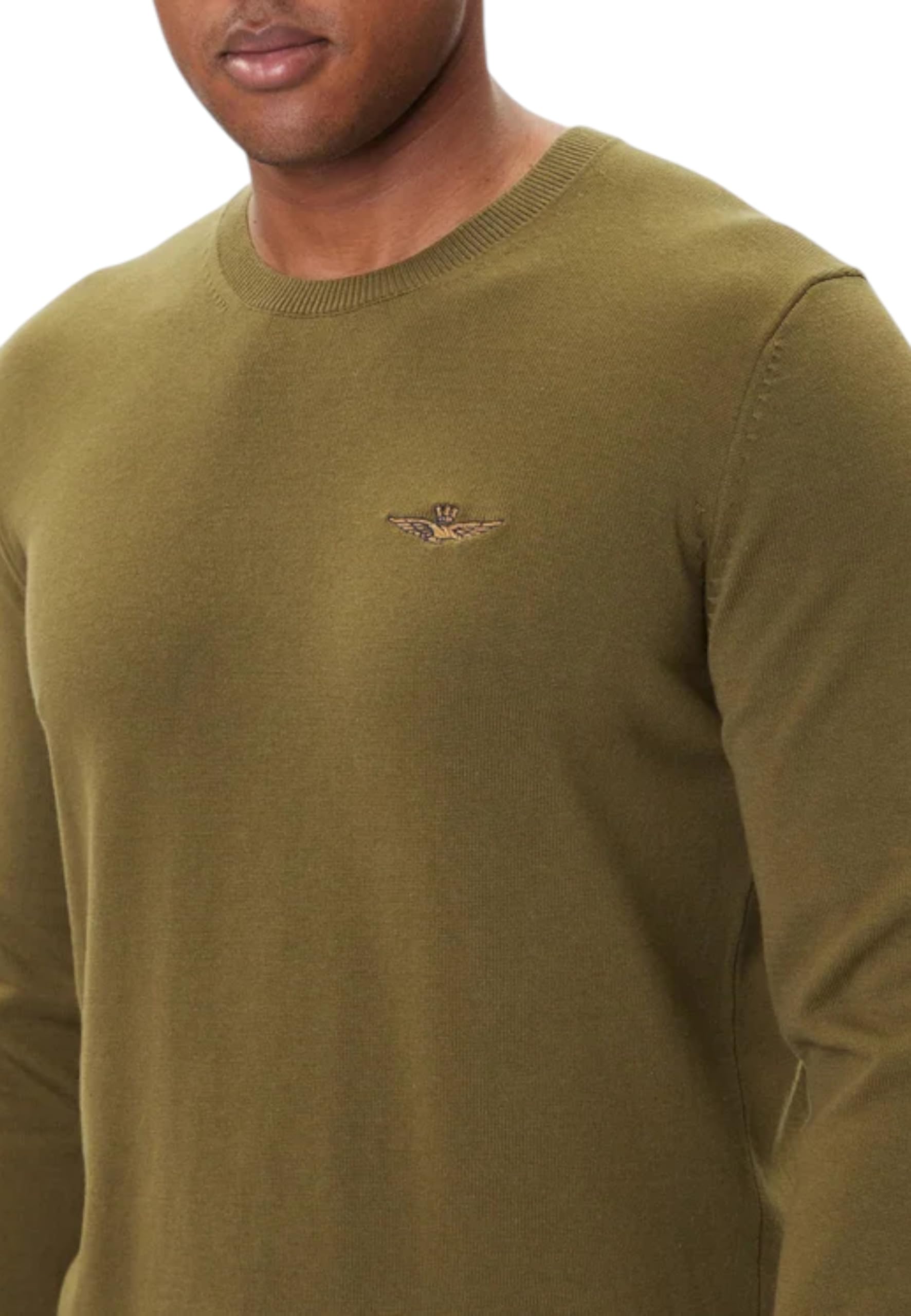 Aeronautica Militare Maglia Girocollo Uomo in Cotone Tinto Filo