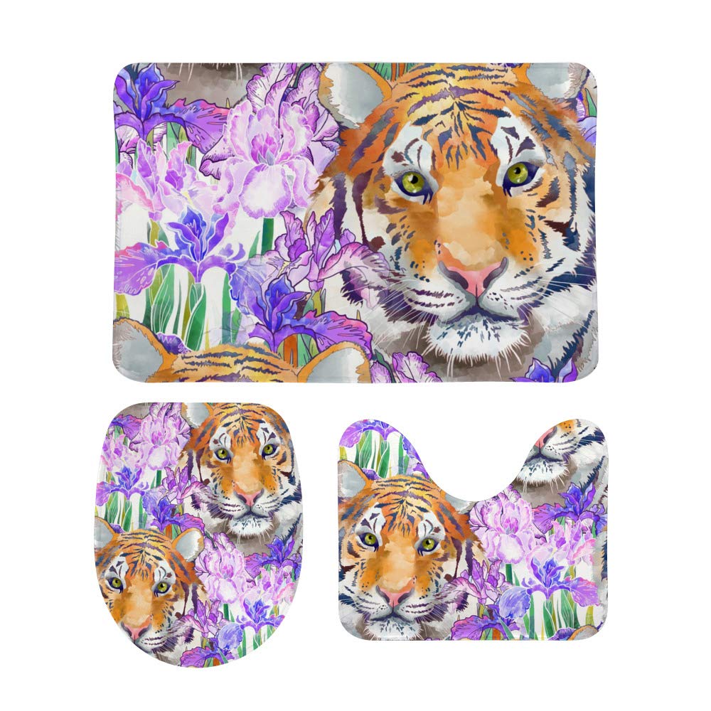 Tapis de bain intérieur extérieur motif tigre fleur iris pour entrée cuisine