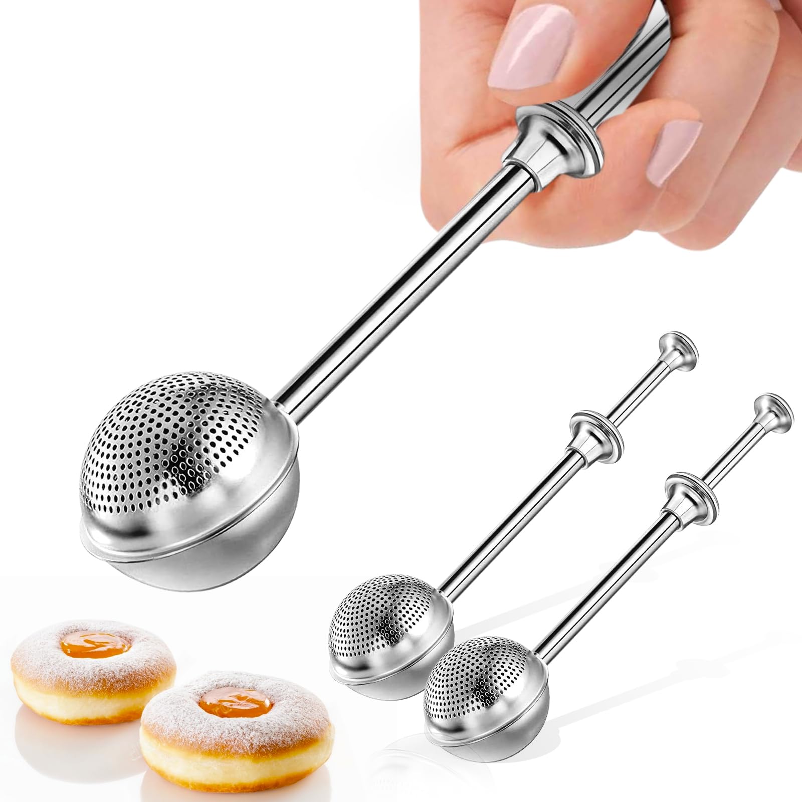 Powdered Sugar Flour, Powdered Sugar Shaker Duster Flour Dispenser Shaker with 18/8 Stainless Steel One-handed Operation Shaker Duster for Sugar Flour and Spices (2)