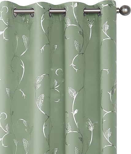 Miniatura 46 de BUHUA Cortinas opacas con estampado de flores, cortinas de ventana con aislamiento térmico, patrón de vid elegante en plata para habitación de bebé,