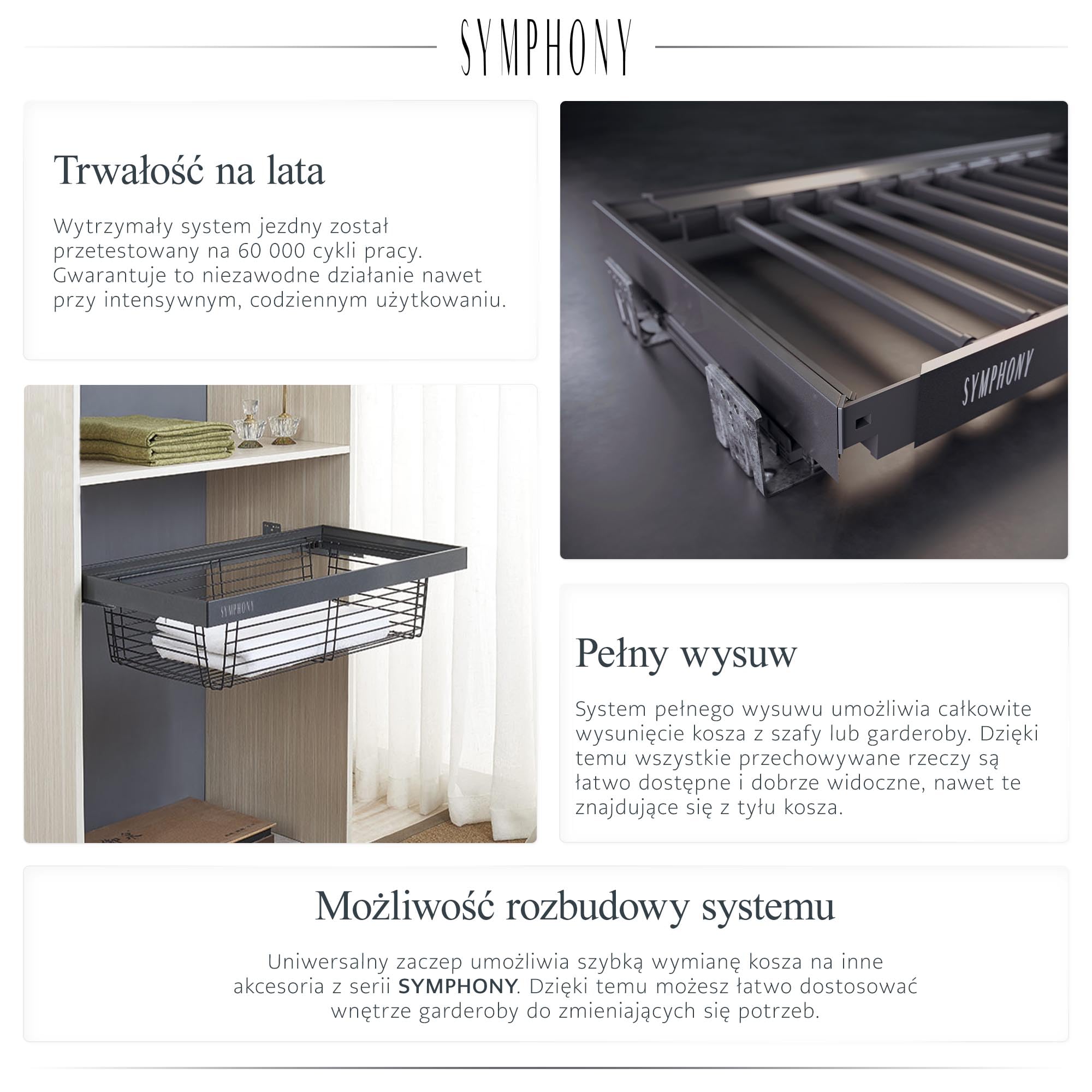 ATM Kosz Druciany Wysuwany do Szafy i Garderoby - Pełny Wysuw z Cichym Domykiem - Udźwig 35 kg - Regulacja Szerokości 864–914 mm - Aluminium + Stal - Antracyt