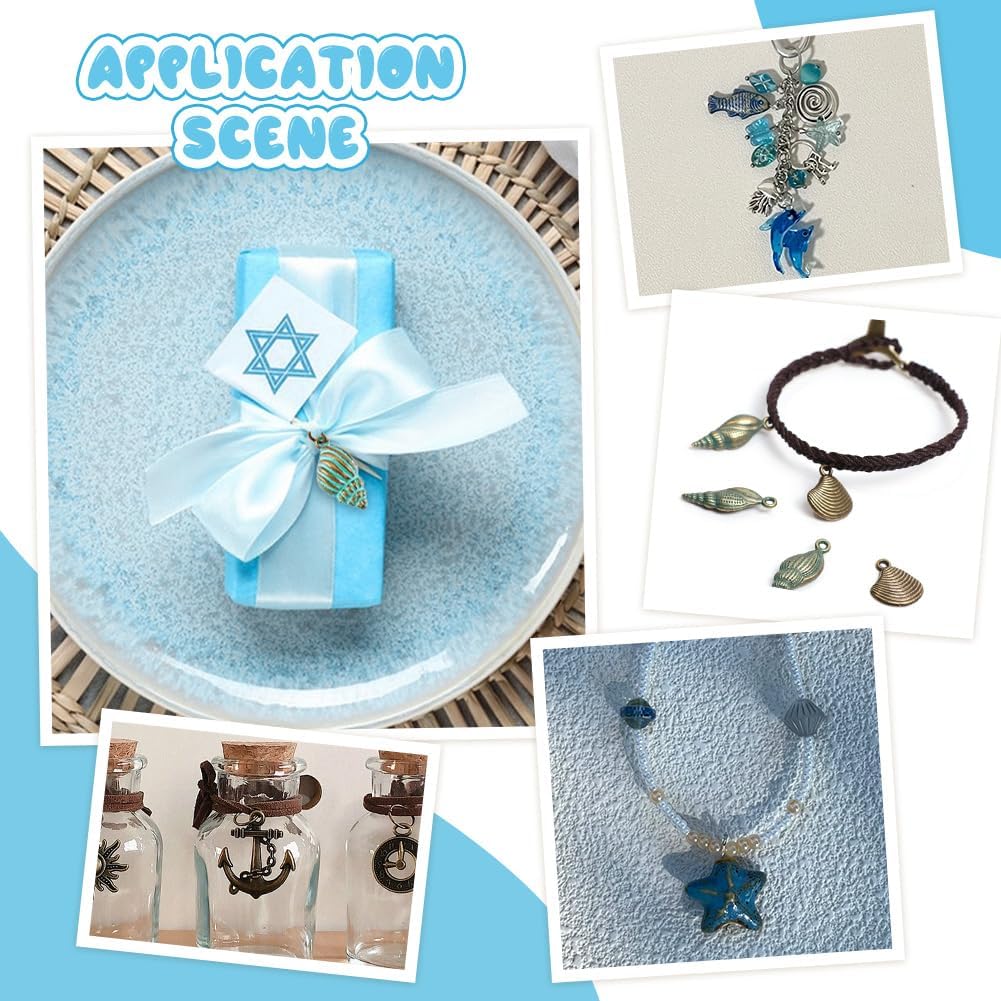 PH PandaHall 64Pcs 16 Styles Ocean Theme Charm Sea Life Charms Bulk Antique Bronze Turquoise Color Ocean Animal Vintage Fish Charms for DIY Jewelry Making Charms Necklace Bracelet Earring - Image 3