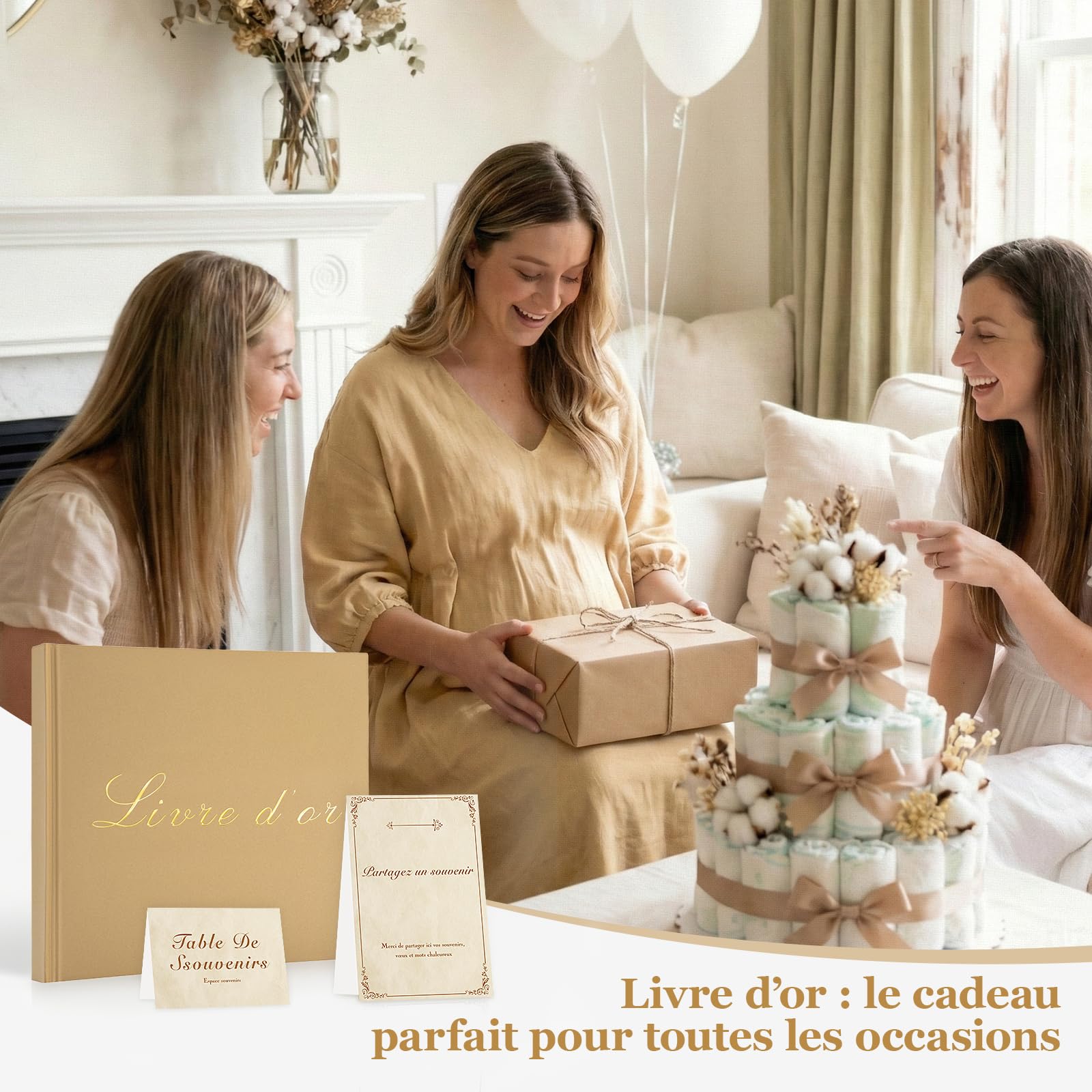 Livre d’or Kraft 20×20 cm Dorure Vintage Papier Épais Anti-Transfert Reliure Rigide Avec Chevalet et Cartes