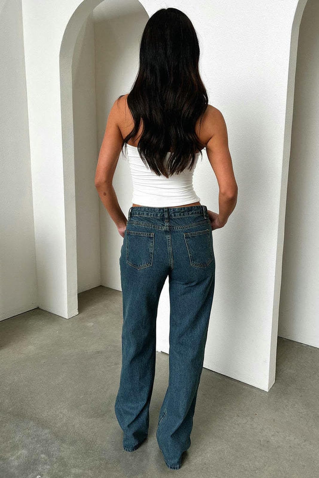 Jeans Donna for Women Wide Gamba Dritta Elastico Pantaloni in Denim-Azzurro-m