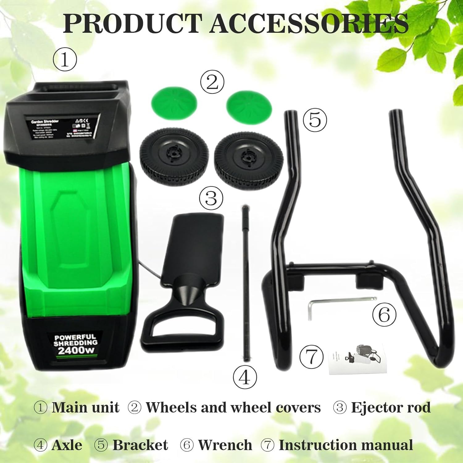 Trituradora eléctrica de madera para jardín, trituradora de hojas portátil con bolsa de recogida de 50 L, funcionamiento silencioso, ideal para ramas y compostaje