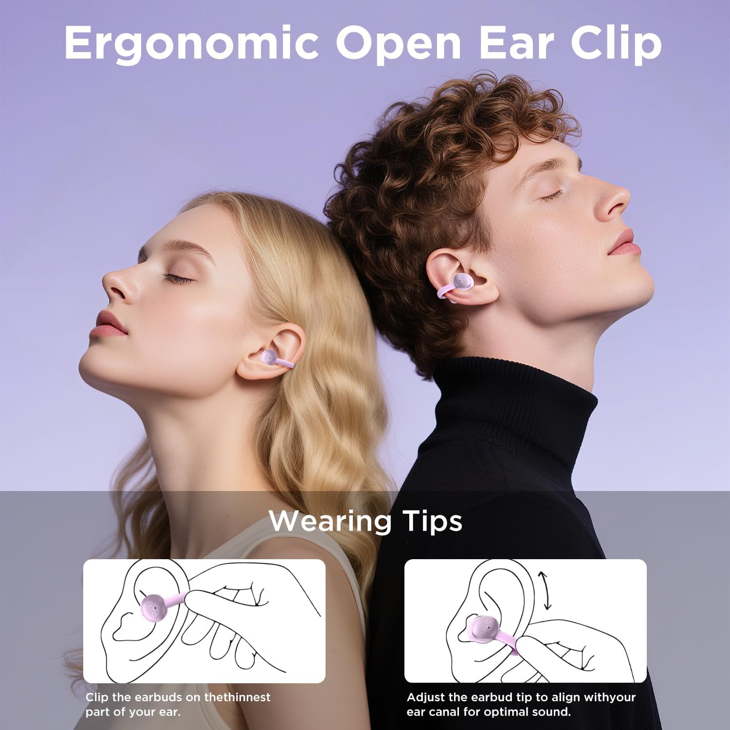 Diagram showing how to wear HTC N15 Open Ear Clip Earbuds