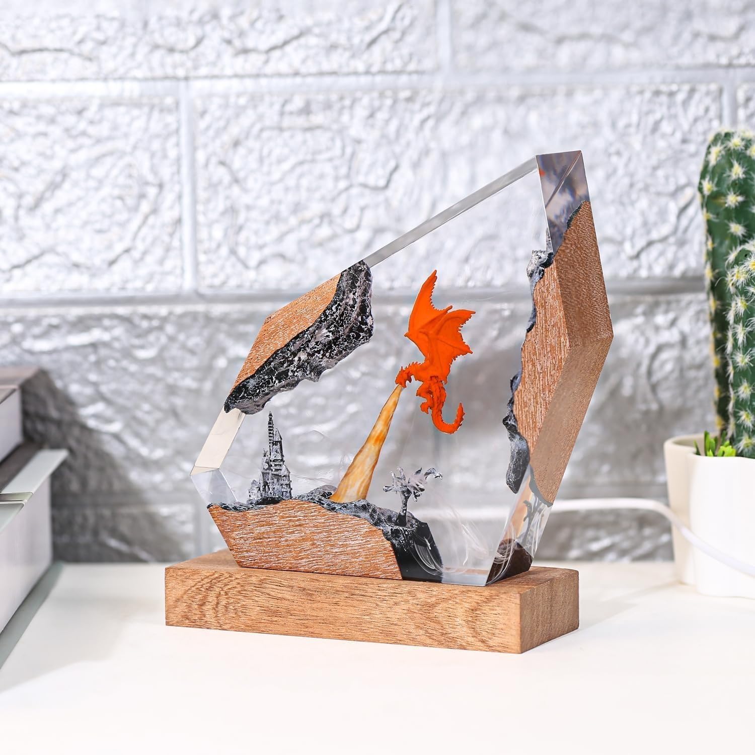 3D Fire Dragon Resin Night Light - Colorful LED Light, Handmade Resin Night Light with USB Port, Designed for Bedroom and Office Use - Wrath of Light Epoxy Resin Light