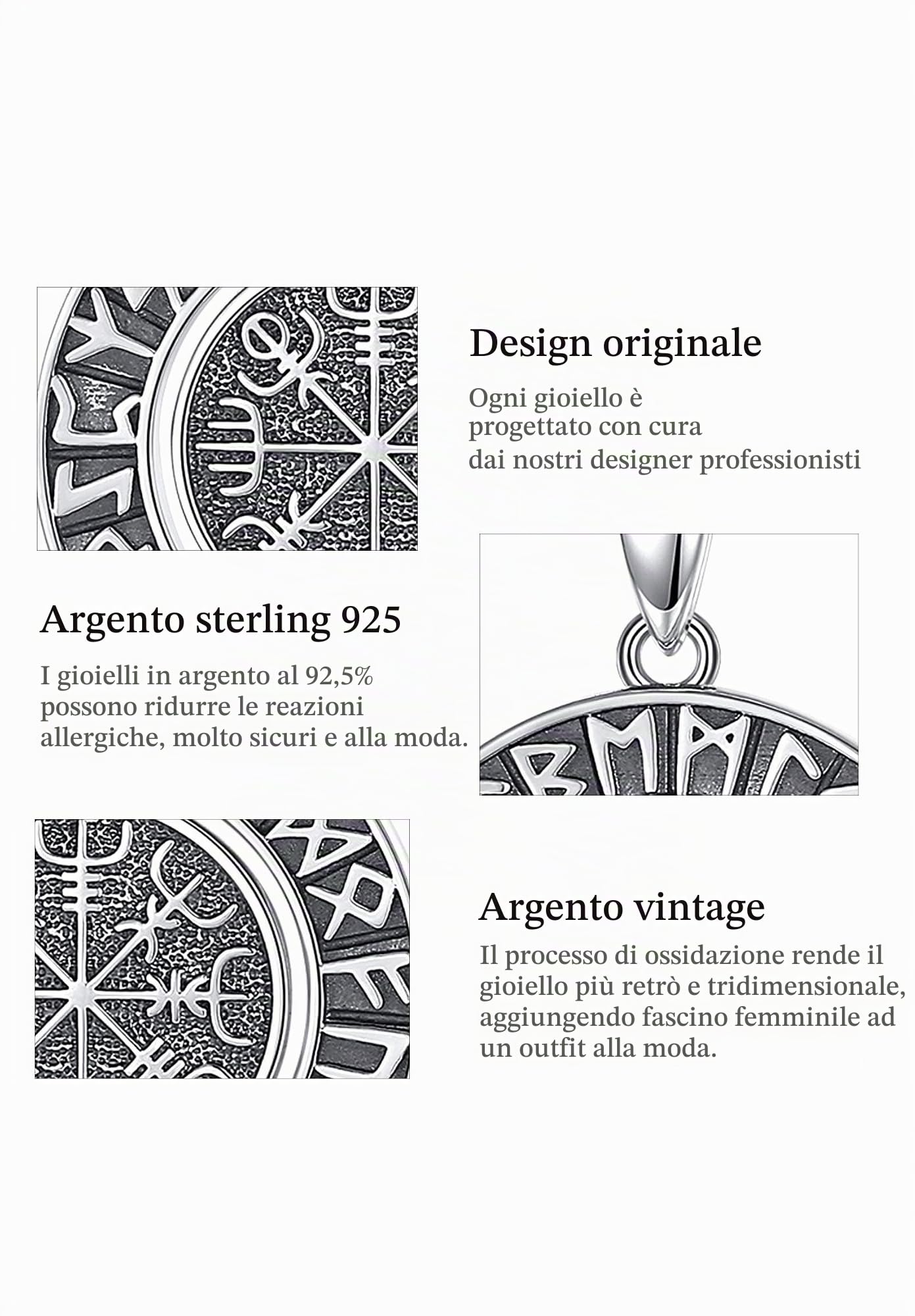 AEONSLOVE Collana Lupo Vichingo Argento 925 per Uomo Donna, Ciondolo Rune Vichinghe/Albero della Vita Yggdrasil/Drago Vintage/Martello di Thor/Vegvisir, Gioielli Vichinghi Uomo