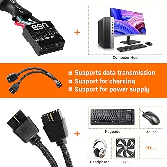 Motherboard USB 2.0 9-Polige Buchse auf Doppel Verlängerungskabel USB Header Buchse 1 bis 2 Stecker Verlängerungskabel für Computer interne Motherboard Schwarz