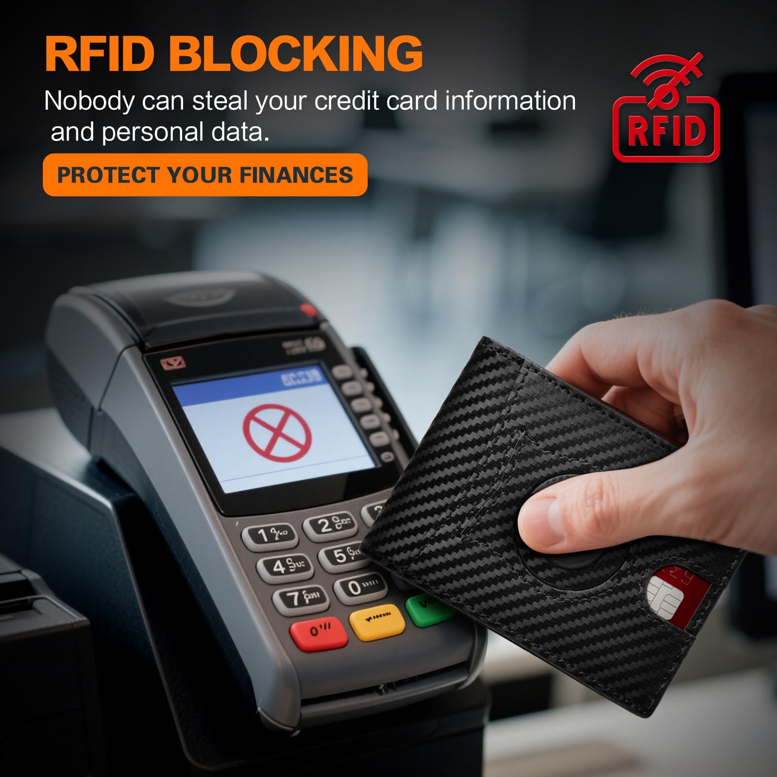 Wallet for Men Slim RFID Blocking Bifold Carbon Fiber,Minimalist Small Compact Front Pocket Credit Card Holder,Thin Mens Leather Wallets Smart Security With 2 ID Windows 1 Cash,Birthday Gifts for Men