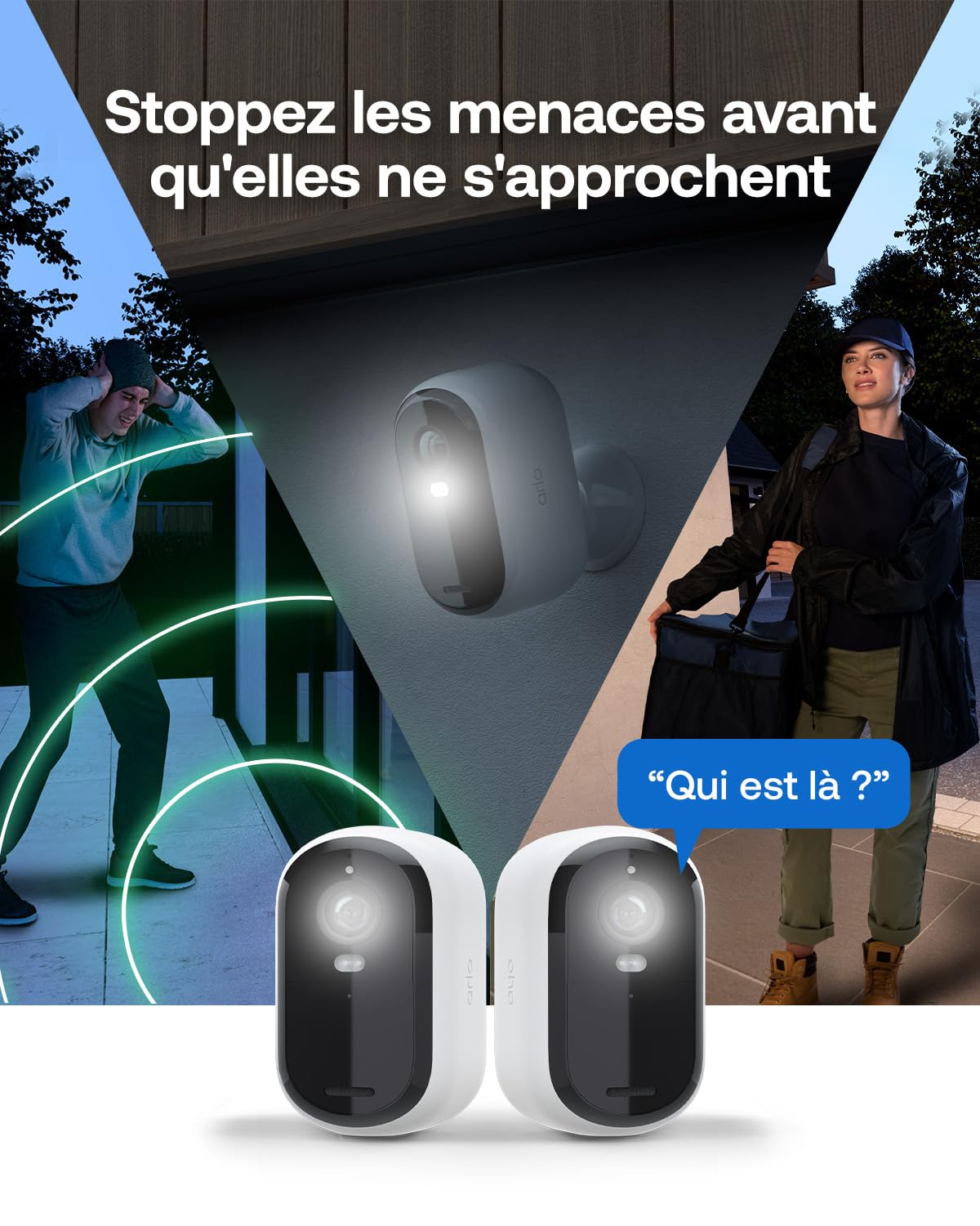 Arlo Essential 3 FHD et Panneaux Solaires, Caméra de Surveillance WiFi Extérieure sans Fil, Détection par IA, Vision Nocturne Couleur, Compatible avec Alexa, Essai Secure Inclus, 2 Caméras