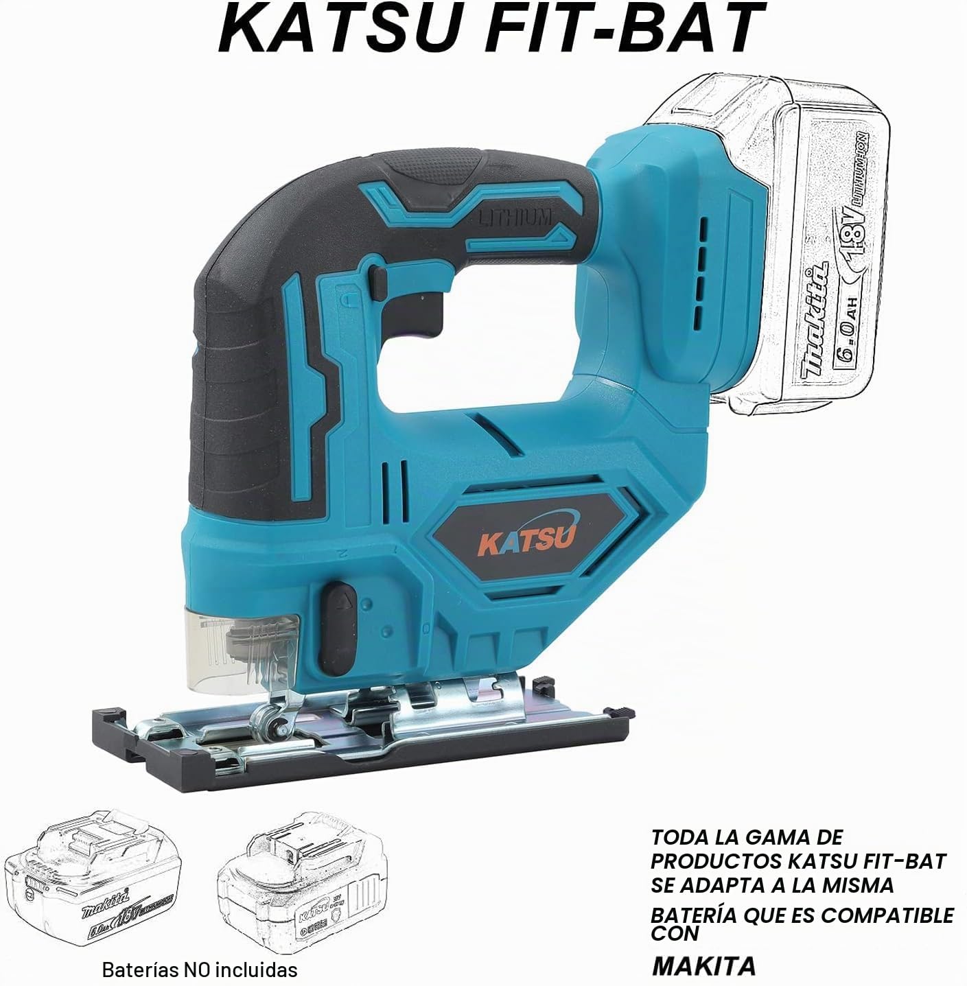 KATSU FIT-BAT 21V Brushless Sierra de Calar Inalámbrica, 26mm Longitud de Carrera, 0-3500SPM, Corte ± 45°, Velocidad Variable, 4 Piezas de Cuchillas, Sin Batería 102754