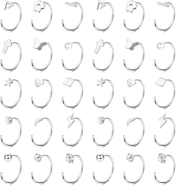 MILACOLATO 15 Pairs Huggie Studs Earrings For Women Girls Hypoallergenic Stainless Steel Small Half Hoop Earrings Silver Gold Tiny CZ Ball Star Moon Heart Helix Cartilage Earrings Jewellery 20G