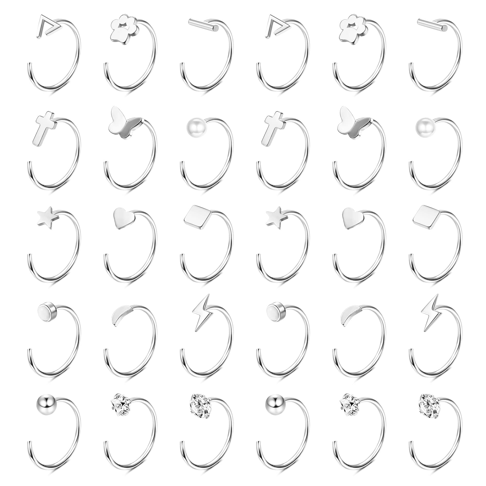 MILACOLATO 15 Pares Pendientes Aro Mujer Acero Inoxidable Piercing Oreja Tragus Huggie Con Bola Barra Estrella Luna Corazón Mariposa Punto CZ Pendientes De Medio Aro Para Cartílago Pendientes Aro