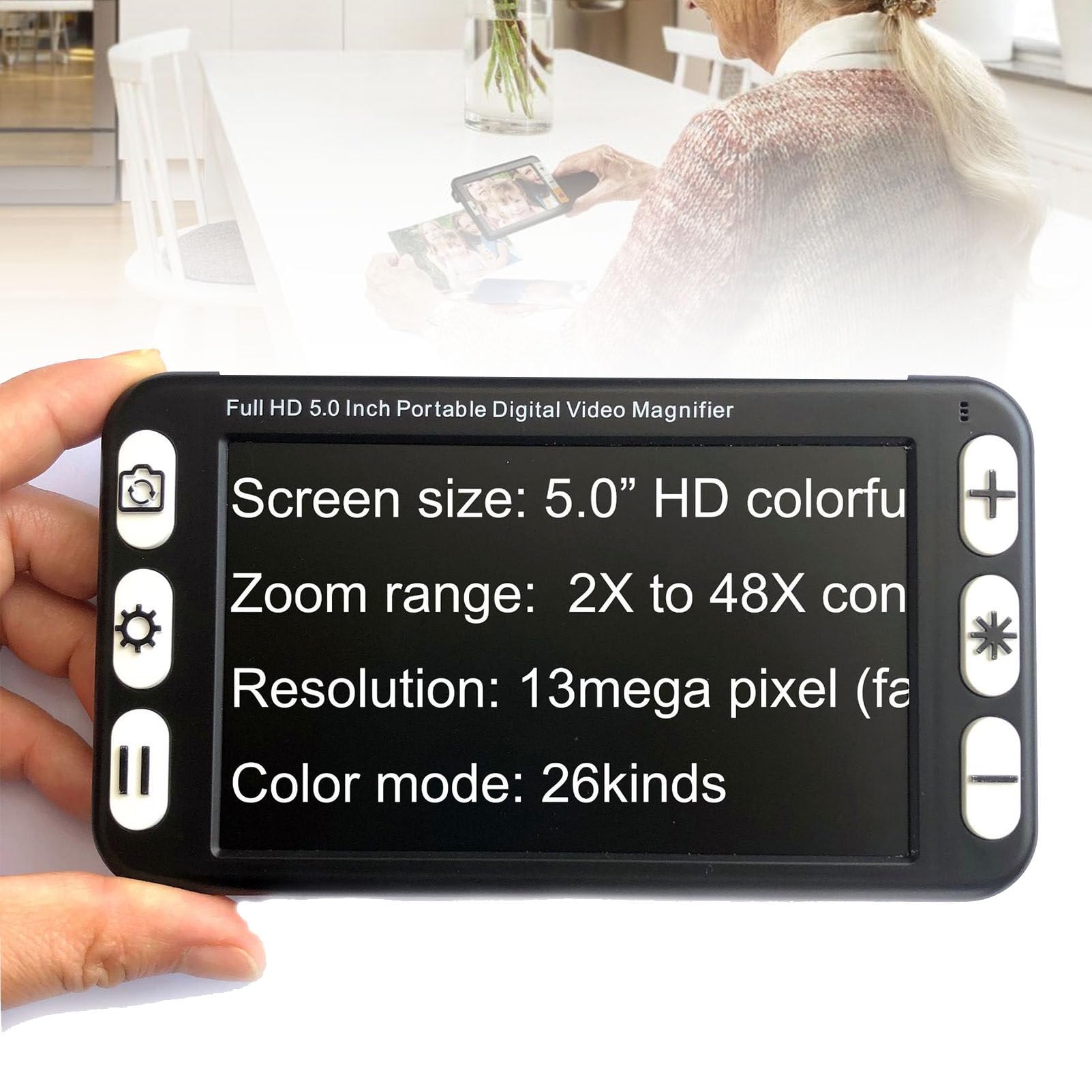 Loupe numérique portable 2X-48X avec lumière pour la lecture – Accessoire Lecture, Aide à la lecture électronique pliable pour personnes âgées, faible vision, petites impressions