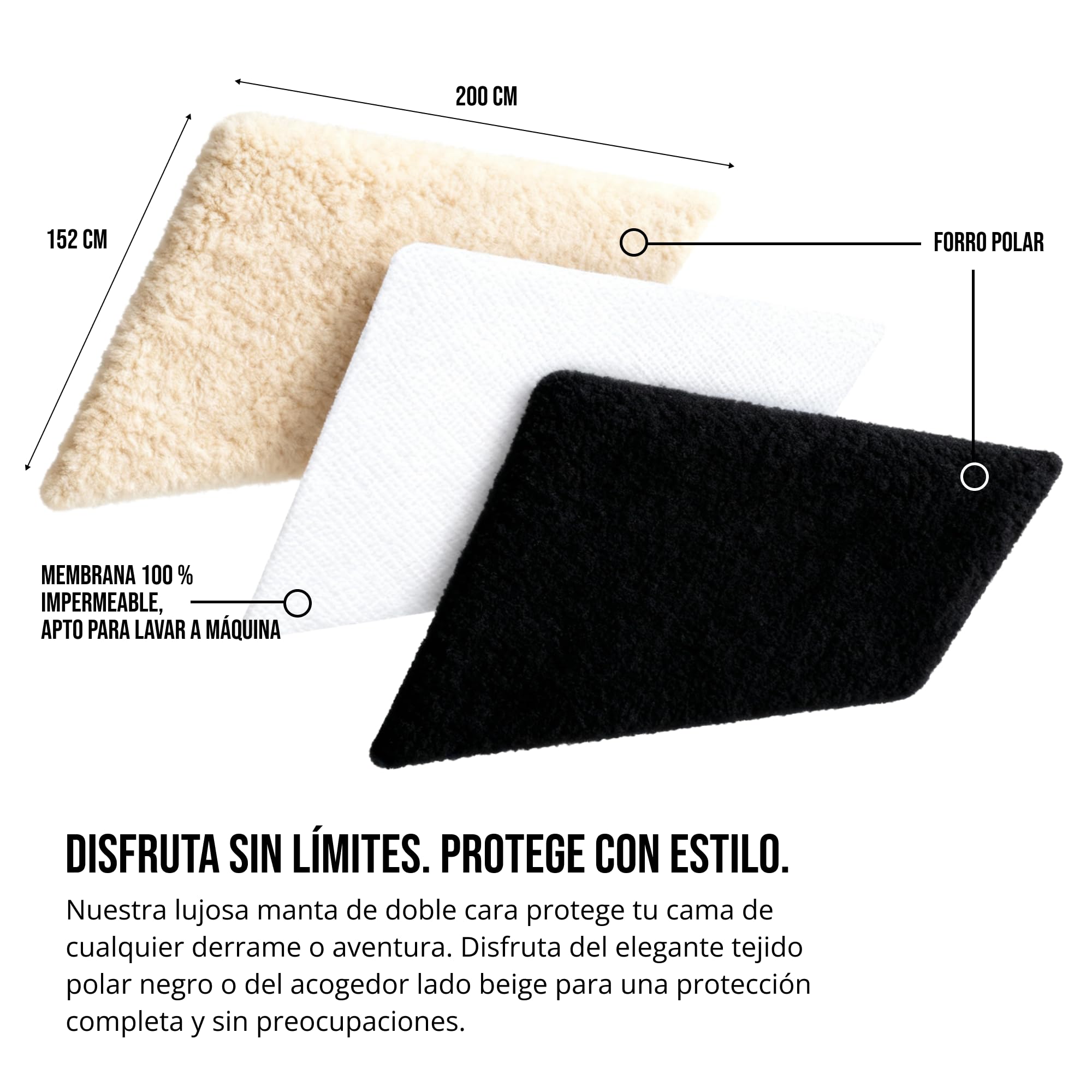 Rubberfashion Manta sexual impermeable suave – Manta de amor para cama y sofá – Base impermeable 200 x 152 cm para momentos románticos y vida cotidiana, color negro y beige