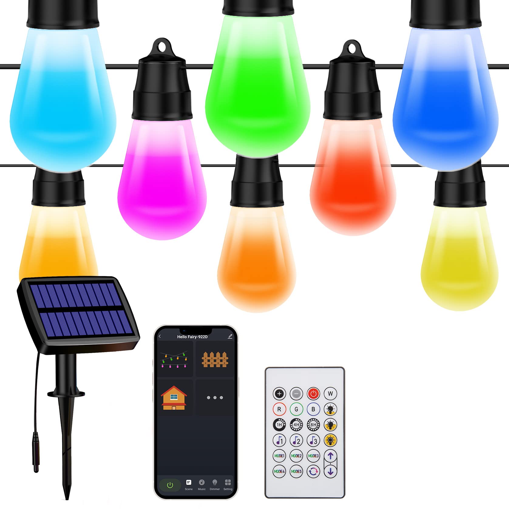 Solar Outdoor String Lights Waterproof Led String Lights, 25FT LED Lights with Remote & App Control RGB Adjustable,Shatterproof Solar Patio Lights for Backyard Garden Rooftops Porch Garden Deck