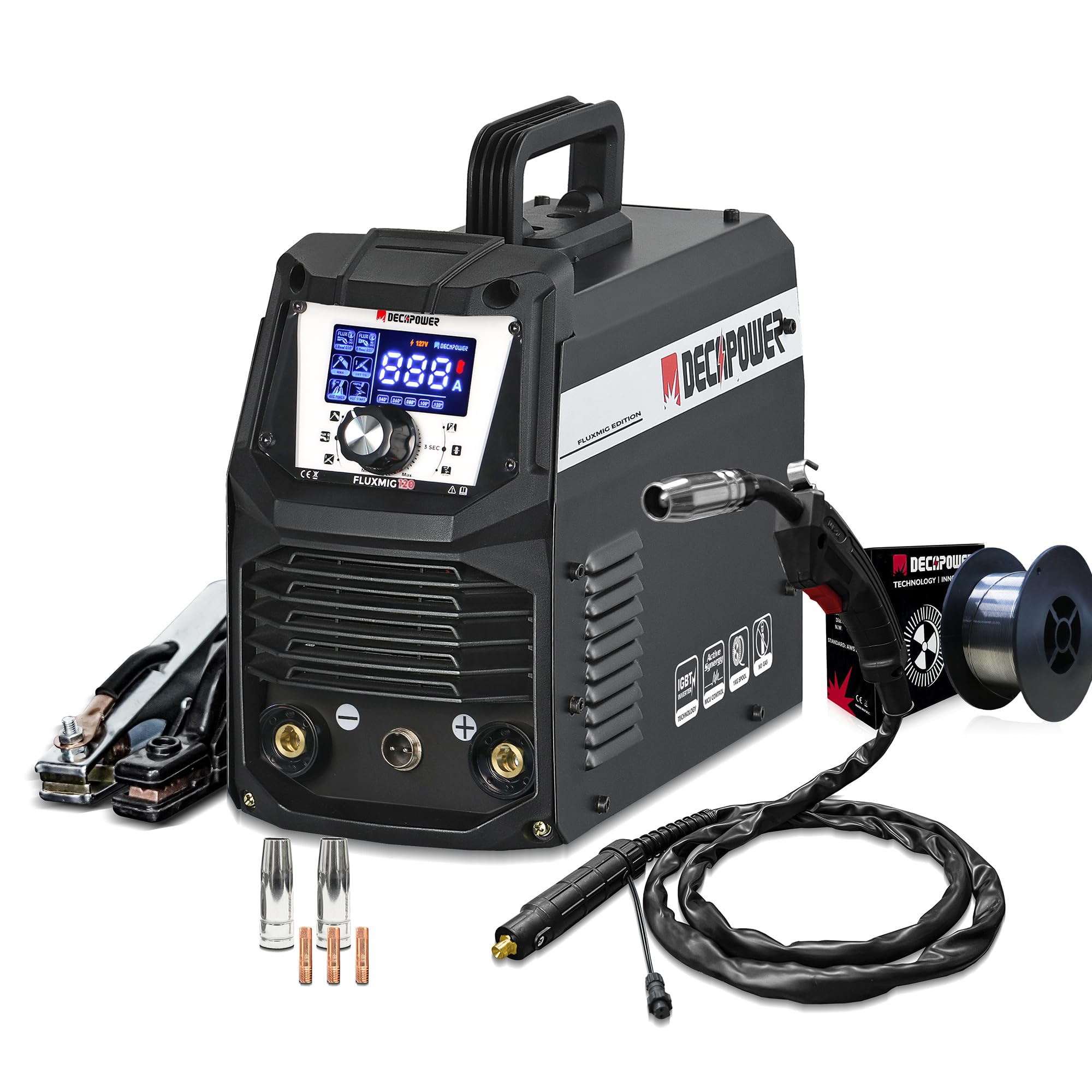 Decapower 220V Saldatrice 120A Arco Lift TIG FLUX MIG 3 in 1 senza gas FLUXMIG-120