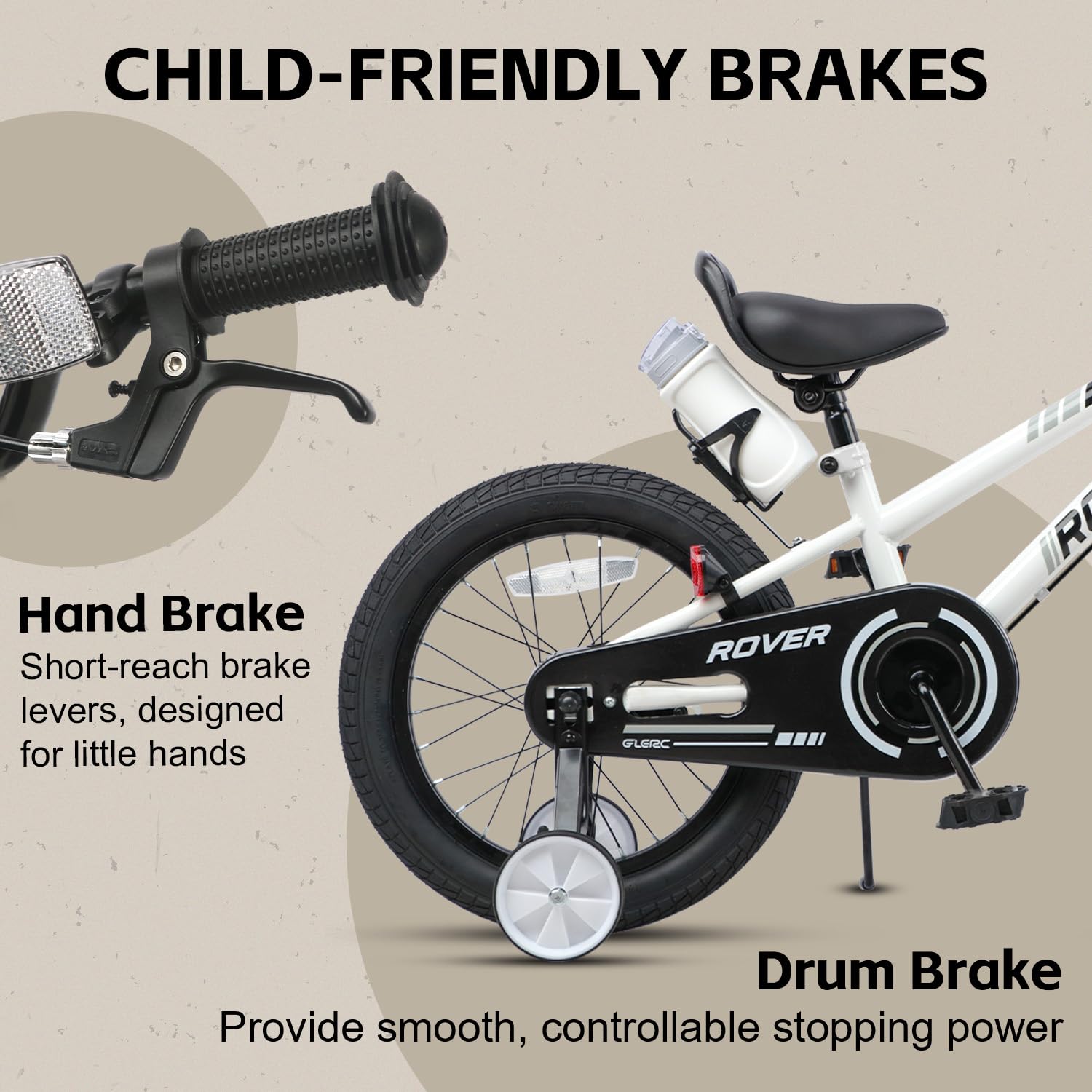 Glerc Rover Bicicletas Infantiles de 12, 14, 16 y 18 Pulgadas para niños y niñas de 2 a 9 años, con ruedines, Cesta y bidón