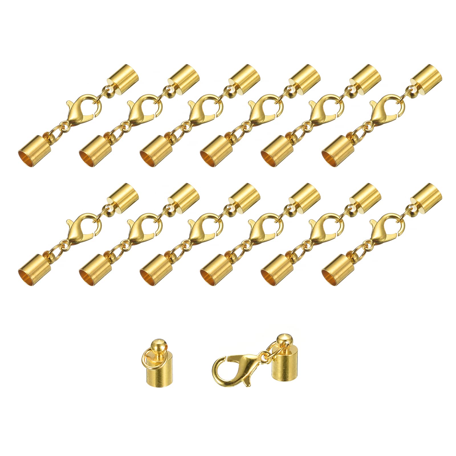 Terminadores de barril para hacer pulseras de cuero de 5 mm con mosquetón dorado, pack de 20