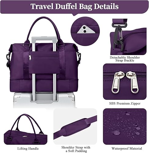 Miniatura 6 de Weekender Bags for Women, Personal Item Travel Bag with Shoes Compartment,Overnight Travel Duffel Bag with Wet Pocket and Separate Toiletry Bag,Gym