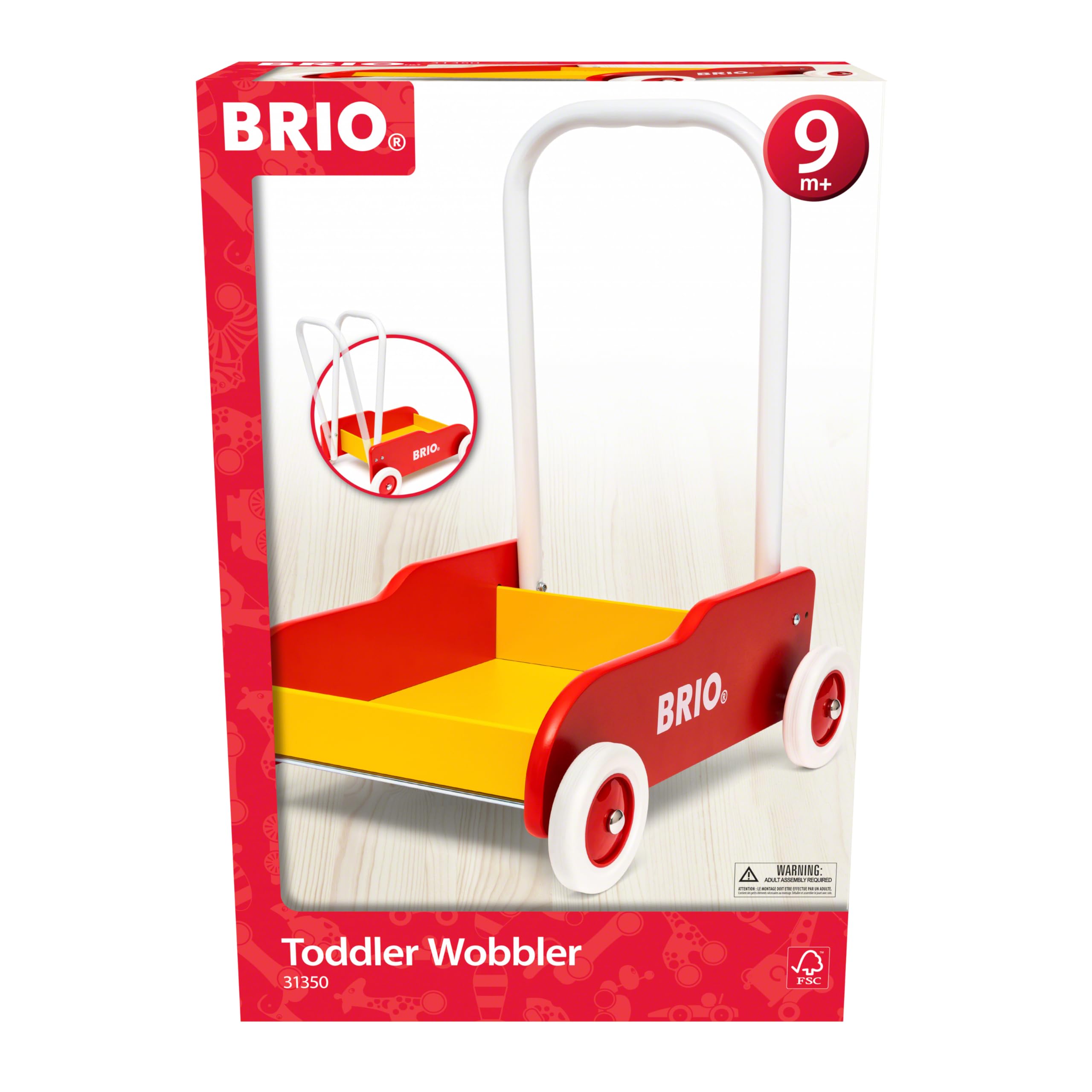 BRIO 31350 Lauflernwagen Rot-Gelb - Klassiker für Kinder ab 9 Monaten - Verstellbarer Handgriff zum Anpassen an die Größe des Kindes und justierbare Bremse zum Einstellen der Rollgeschwindigkeit