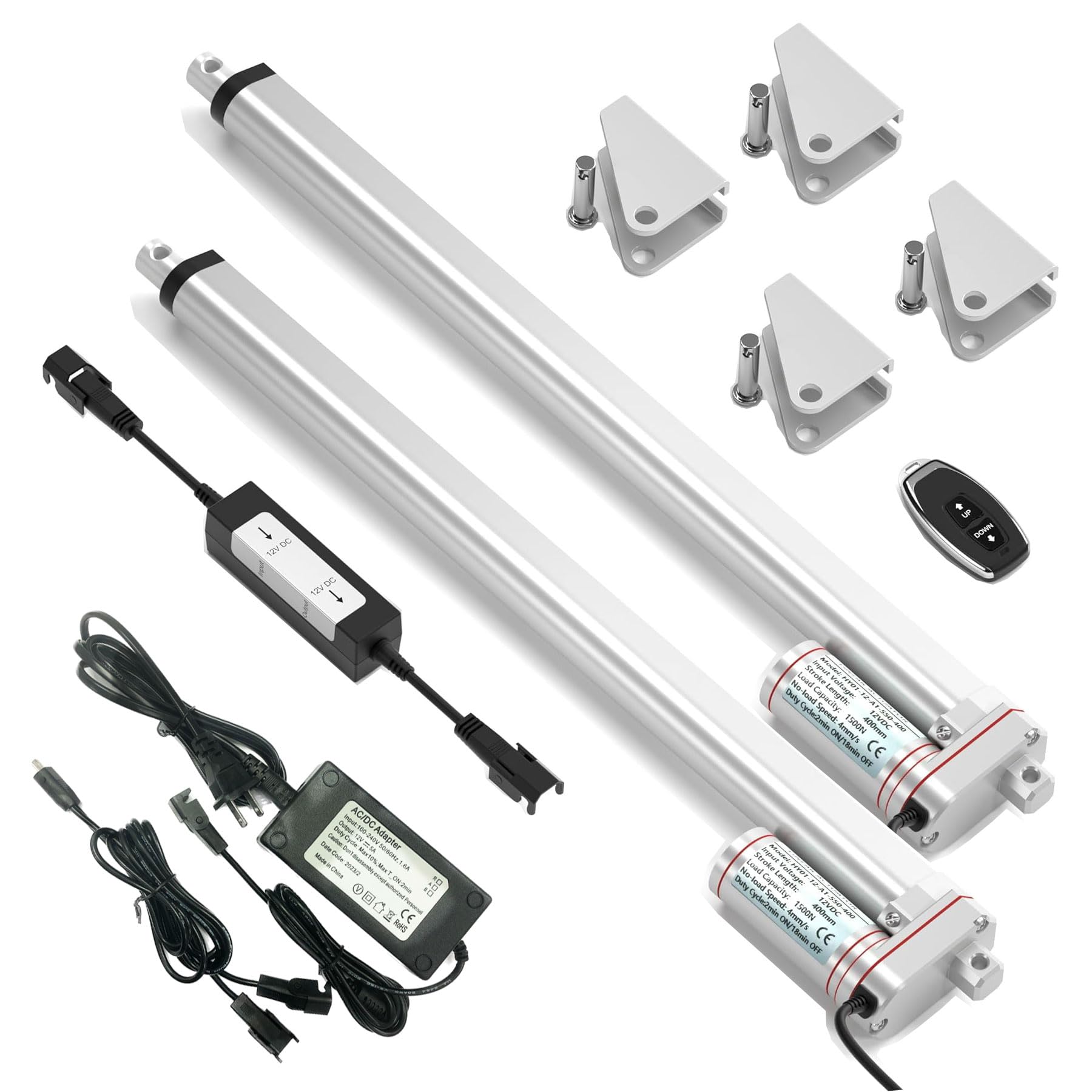 2Packs 16 Inch Linear Actuator Kit 12V 1500N/330lbs Maximum Lift with Remote Controller&Mounting Brackets& Dual Adapter Cable for Lifting&Pushing