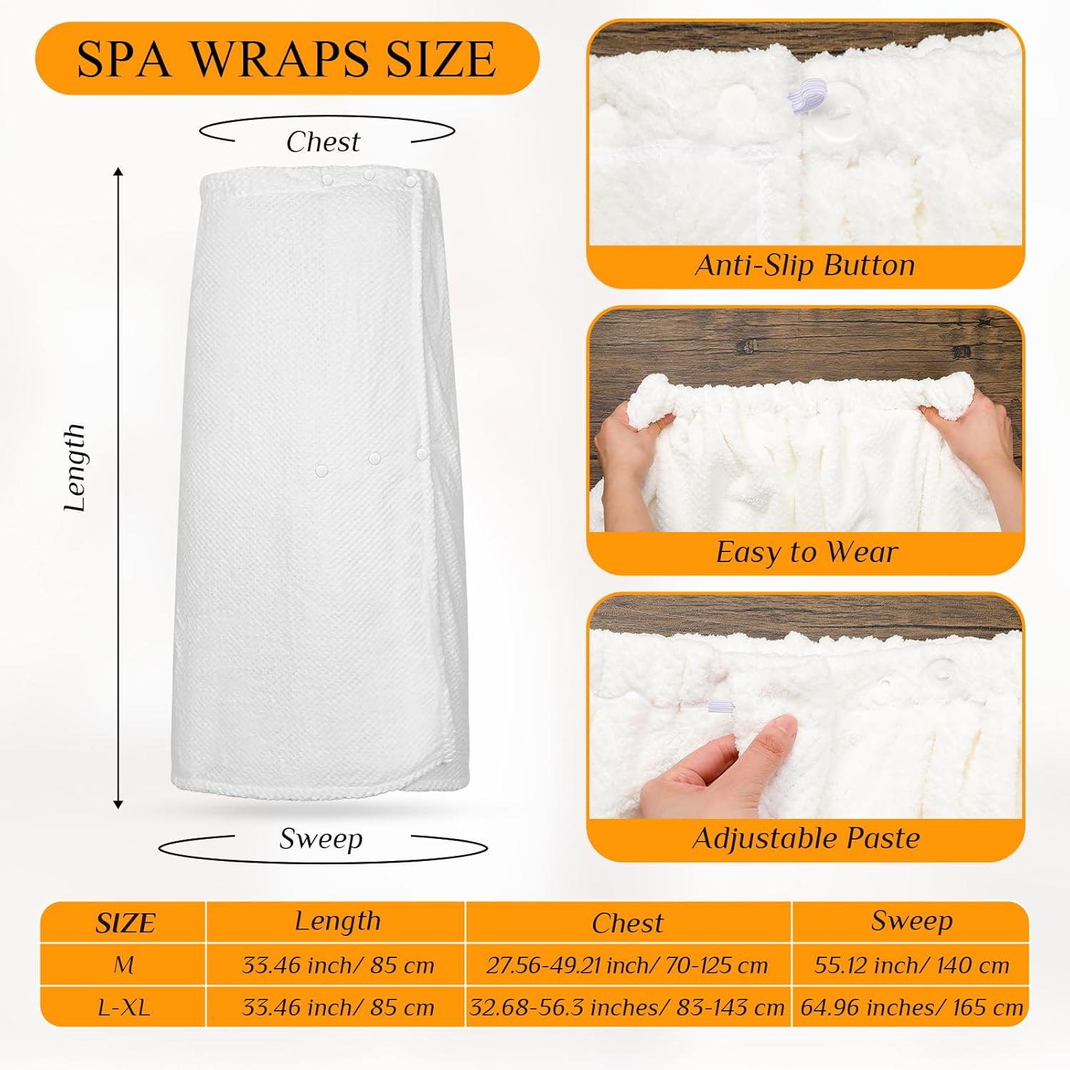 Tigeen 2 Pcs Spa Body Towel Wrap for Women with Adjustable Lightweight Spa Robe Closure Elastic Top Soft Bathrobe Wrap