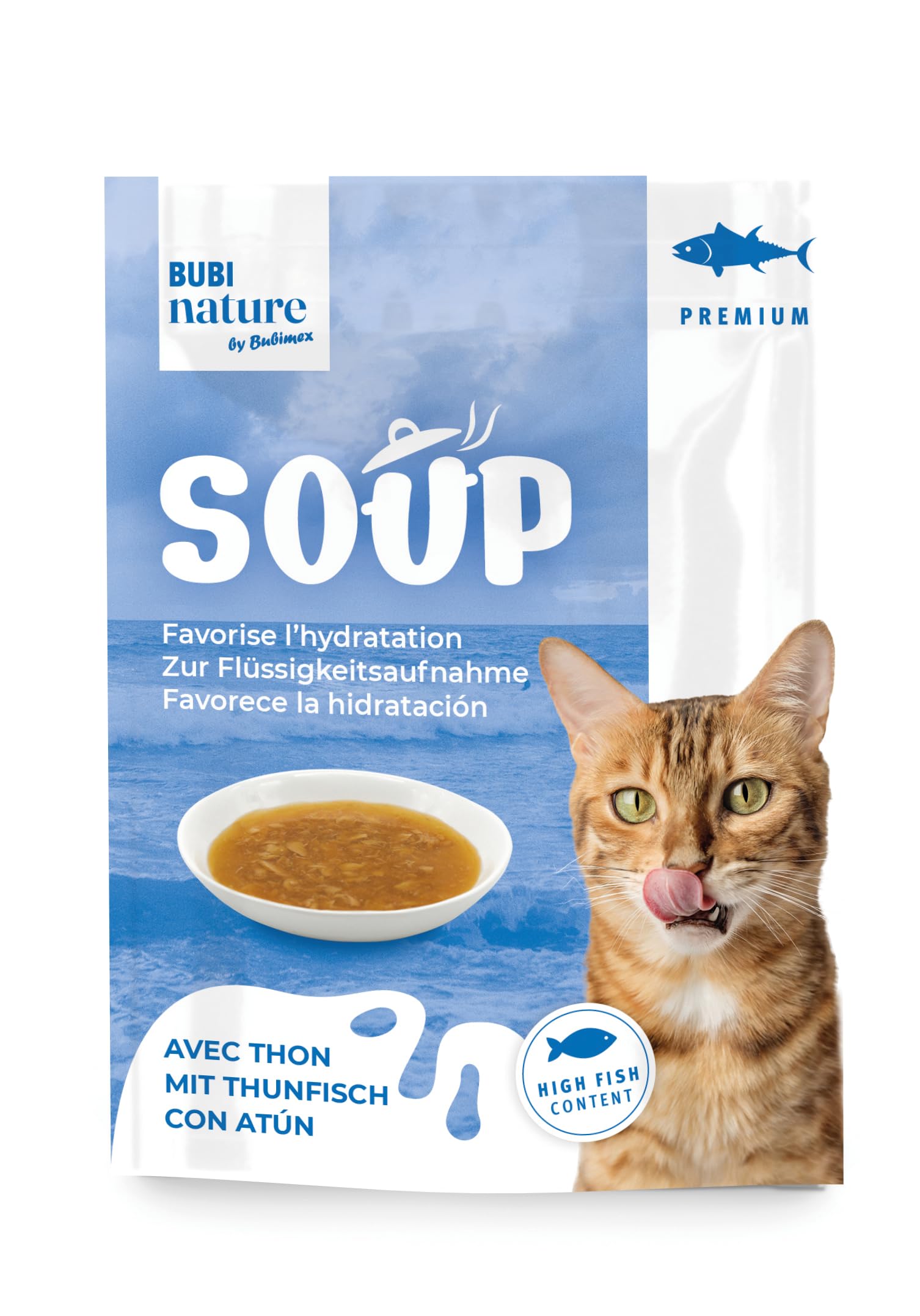 Bubimex - Bubi Nature Soupe - Saveur Thon - 50 g - Aliment complémentaire pour Chat - Nourriture Humide - Texture légère - Favorise l’hydratation