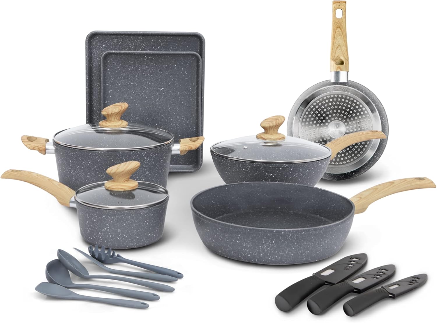 MAISON ARTS 18Piece Pots and Pans Set Kitchen Cookware Sets with Nonstick Granite