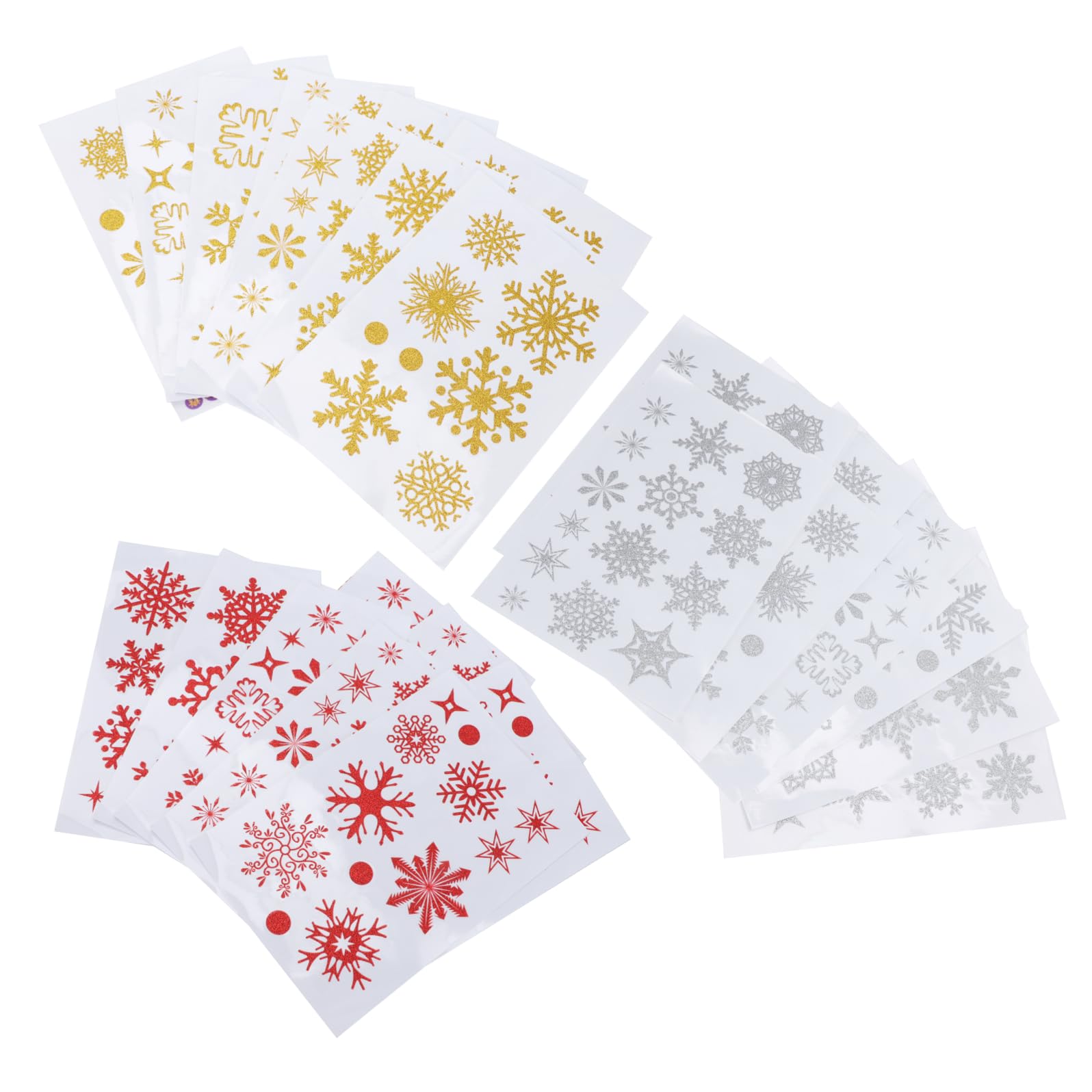 Pegatinas Decorativas para Ventana Navideñas de Copos de Nieve Estáticas 27 Unidades en PVC Seguro Colores Dorado Plateado y Rojo para Puertas y Escaparates