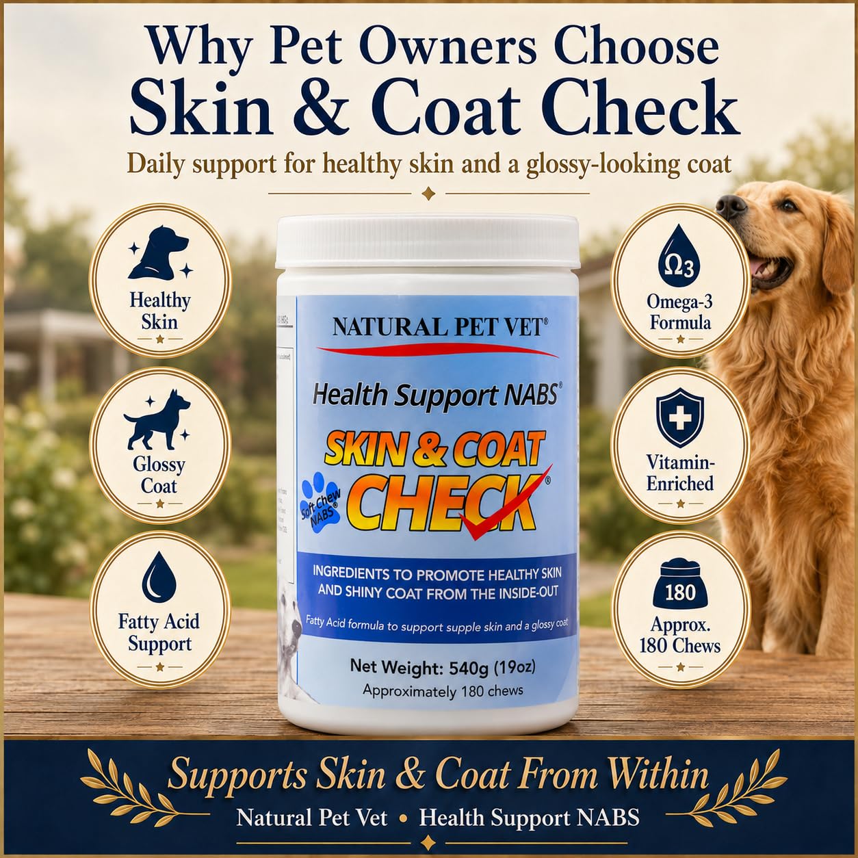 The Natural Pet Vet Skin & Coat Check Soft Chews for Dogs with Omega-3, Fish Oil, Biotin, EPA & DHA, 180 Count — Amazon image 6