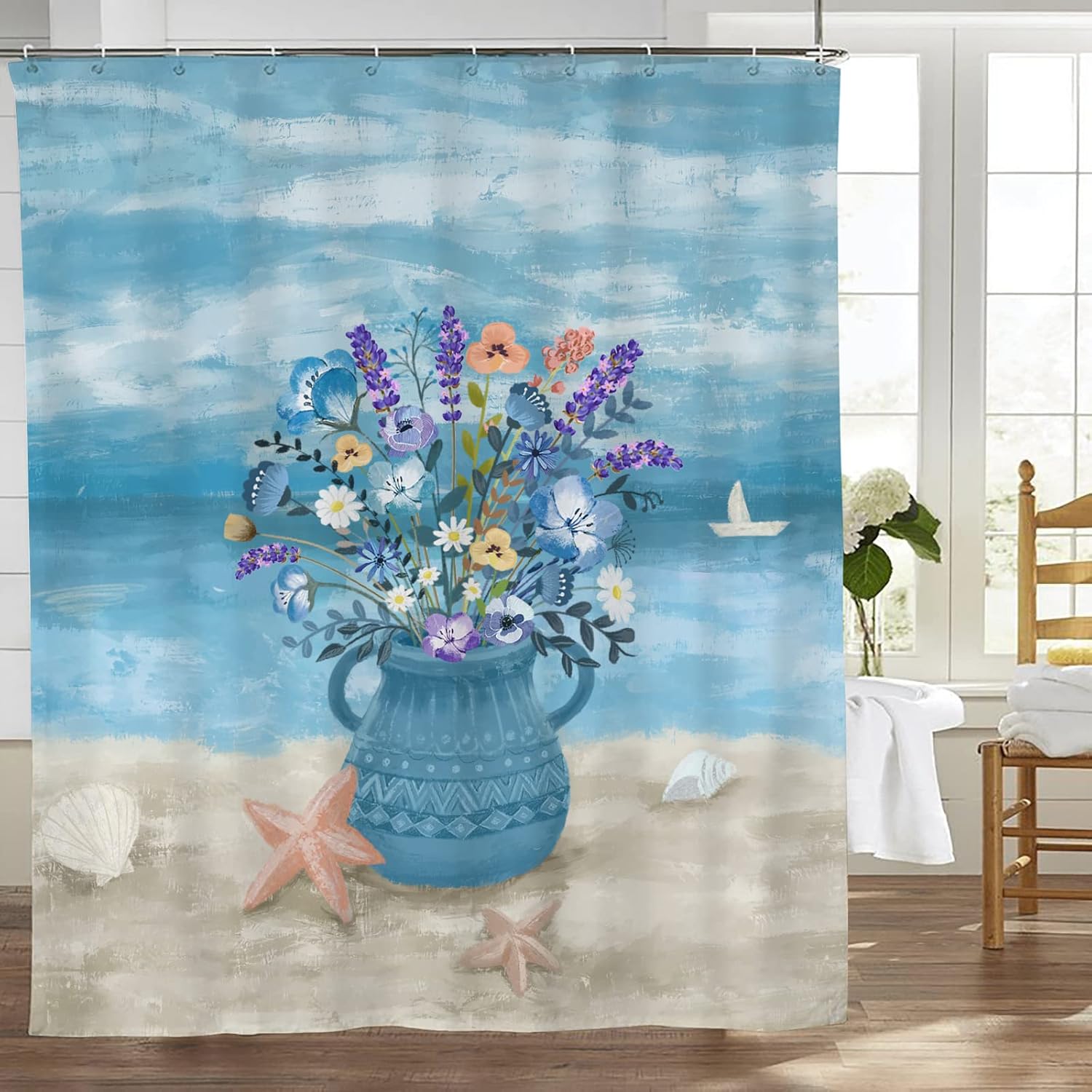 Beynepe Coastal Floral Shower Curtain Nautical Beach Shower