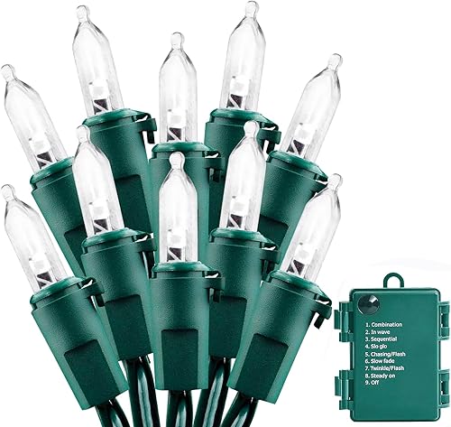 ASENEK Luces de Navidad a pilas, 50 luces LED con temporizador automático y 8 modos para árbol de Navidad, corona, fiesta, boda, jardín, decoración