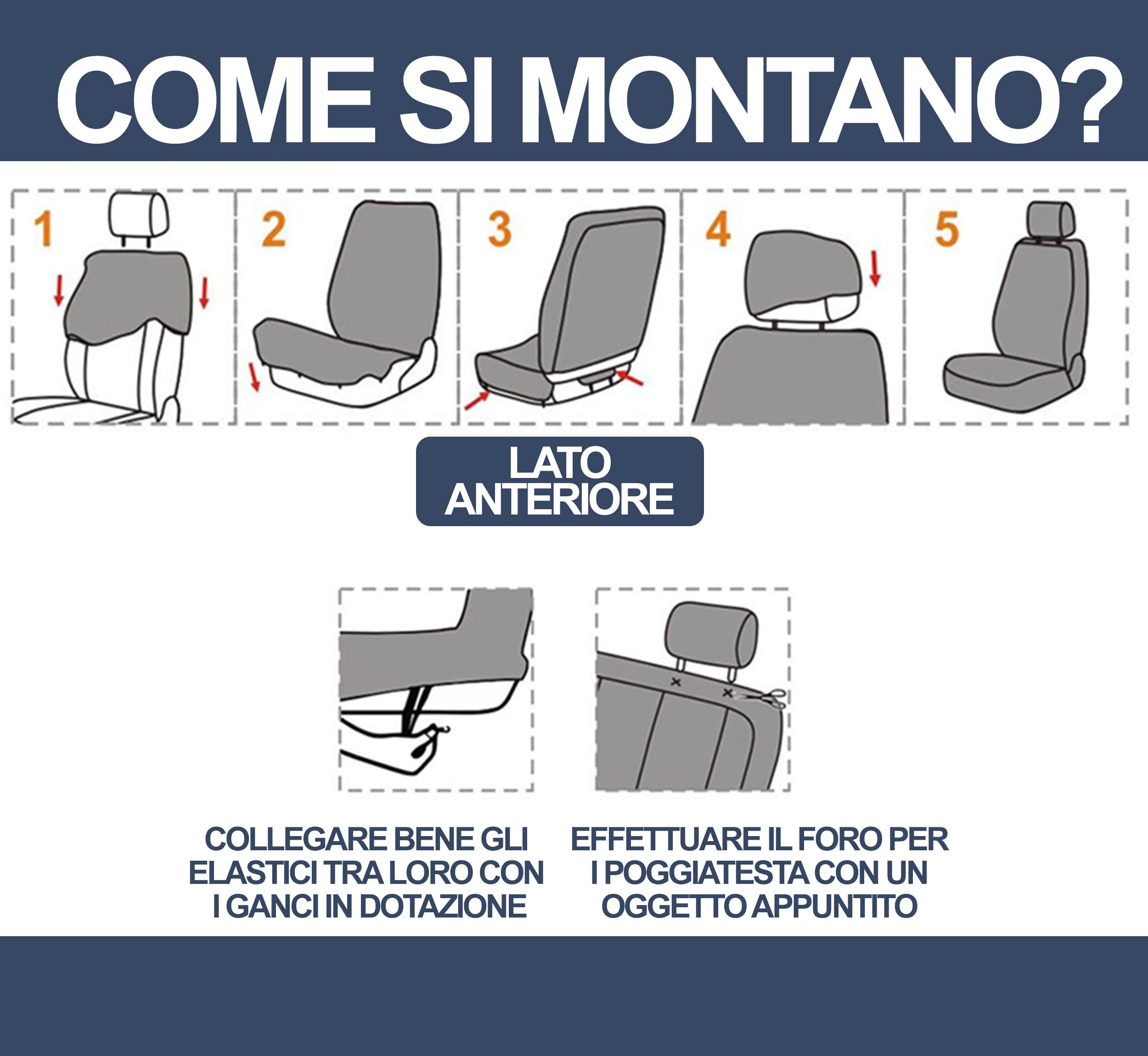 Lupex Coprisedili per Auto Universali Tessuto Poliestere Coppia Anteriore Grigio R1