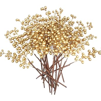 Artificial Berries Fake Burgundy Berry 20 Pieces 30cm Each Artificial Berry Stems for Christmas Bouquets Wreath Decorations Home Decoration GoldenBerry