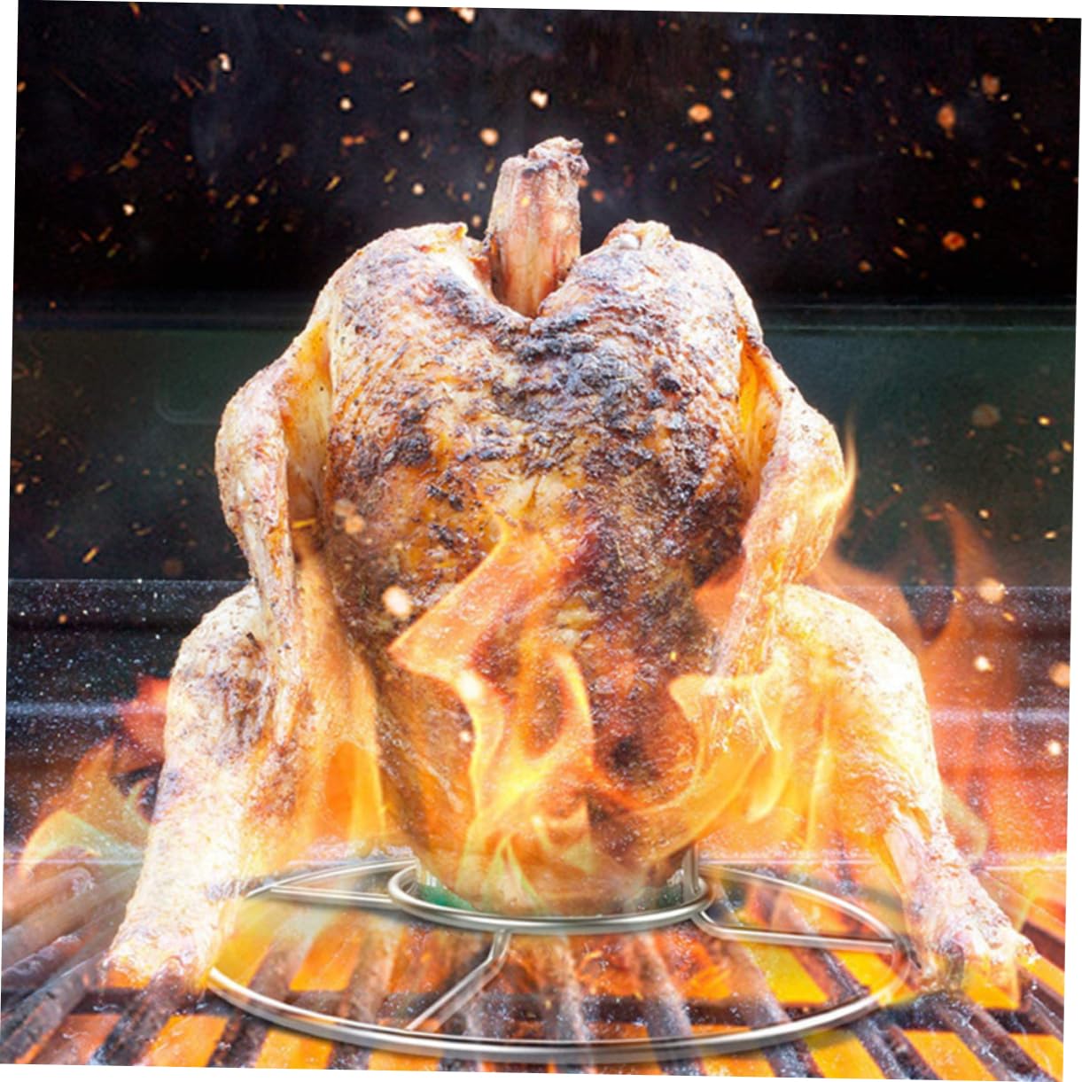 BESPORTBLE 2pezzi Pollo da Esterno Supporto Rotondo per Arrostire Pollo Accessorio Utile per Barbecue Portabirra in Acciaio Inox Facile da Trasportare e Riporre
