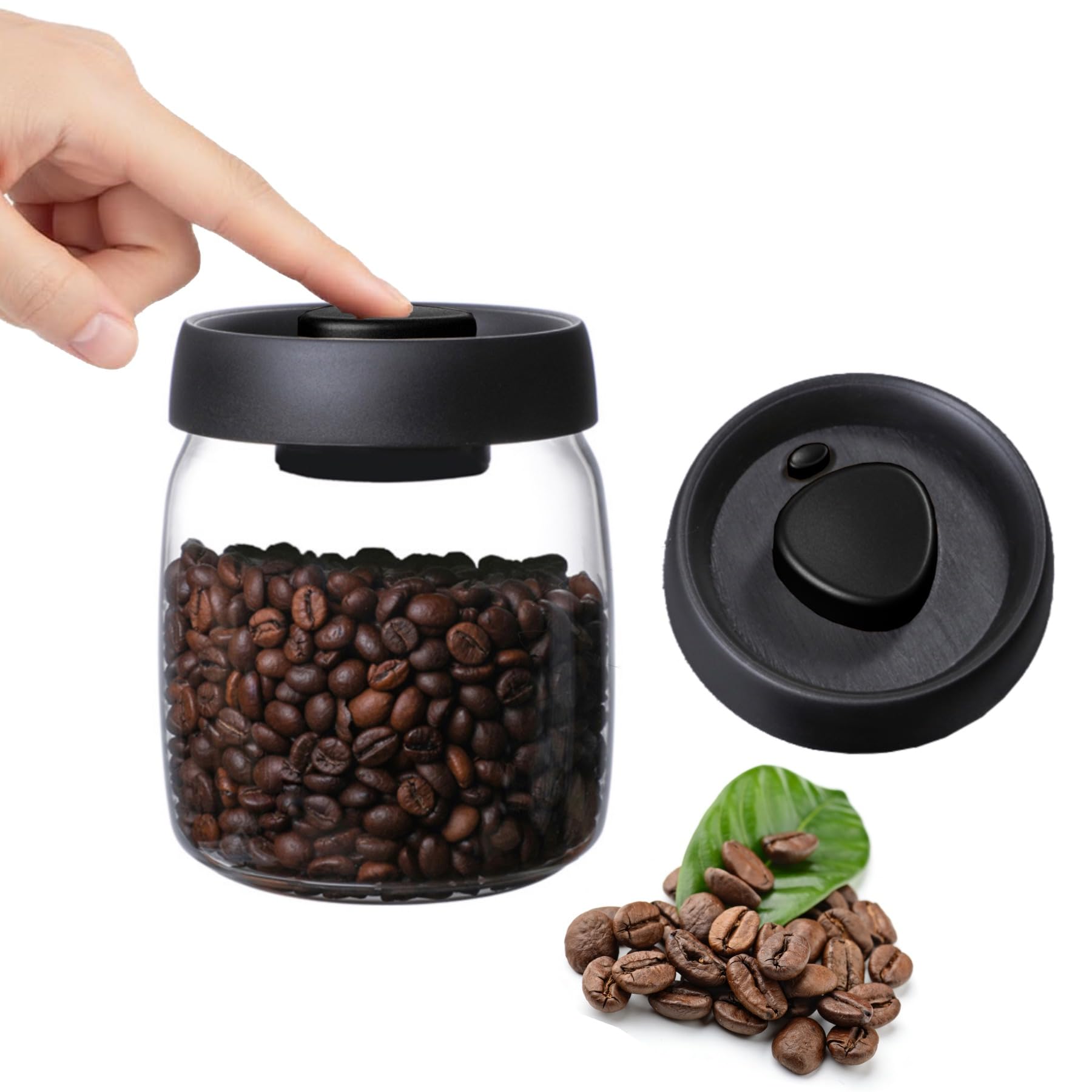 GCFTIFF vorratsdosen mit deckel luftdicht, Kaffeedose Luftdicht,950ml glasbehälter mit deckel,vakuumbehälter kaffeebohnen behälter,luftdichte aufbewahrungsbox,aus Verstärktem Borosilikatglas (schwarz)