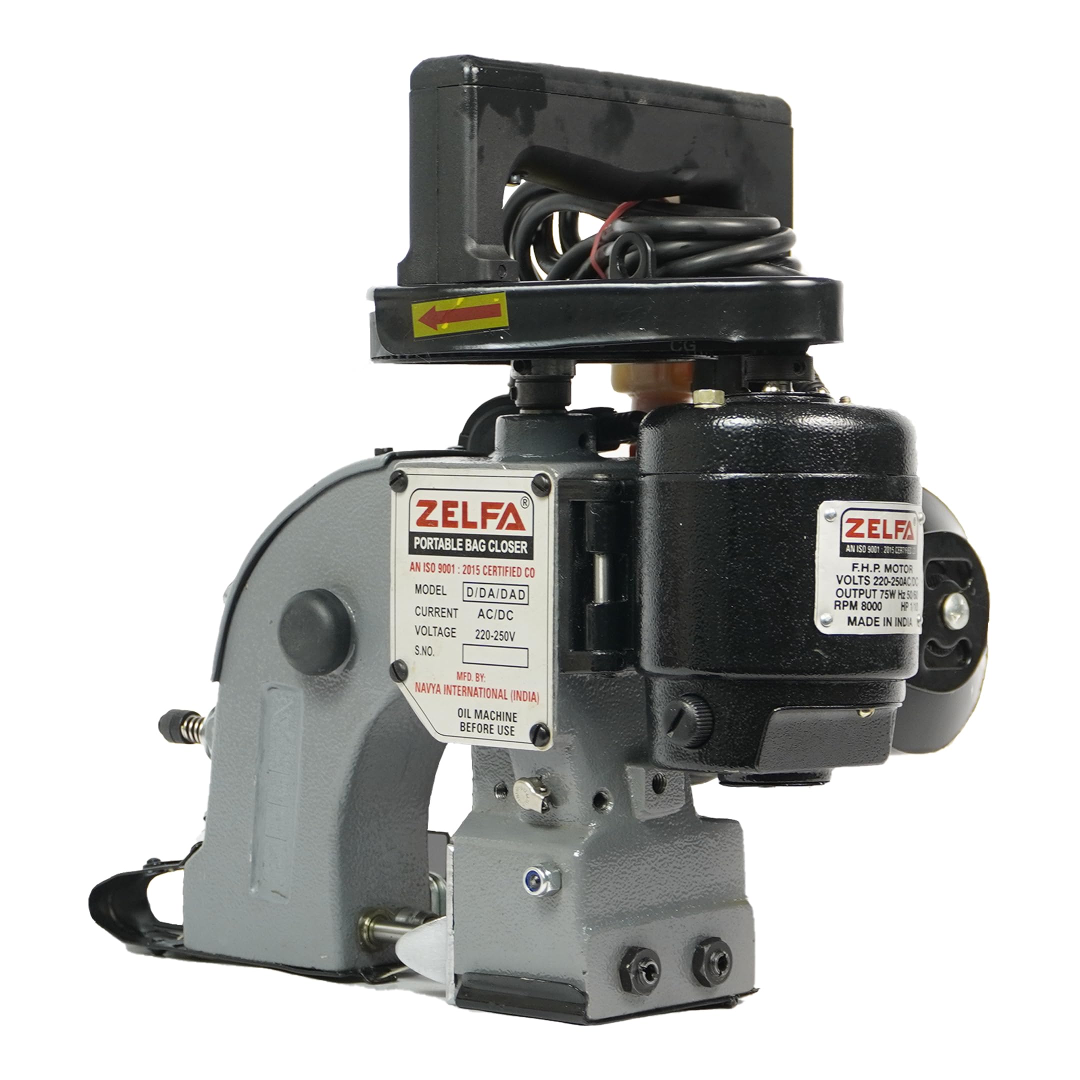 ZELFA Portable Bag Closer Machine – Single Thread, Single Needle Chain Stitch with Oil Pump (Grey) (Size-Standard)