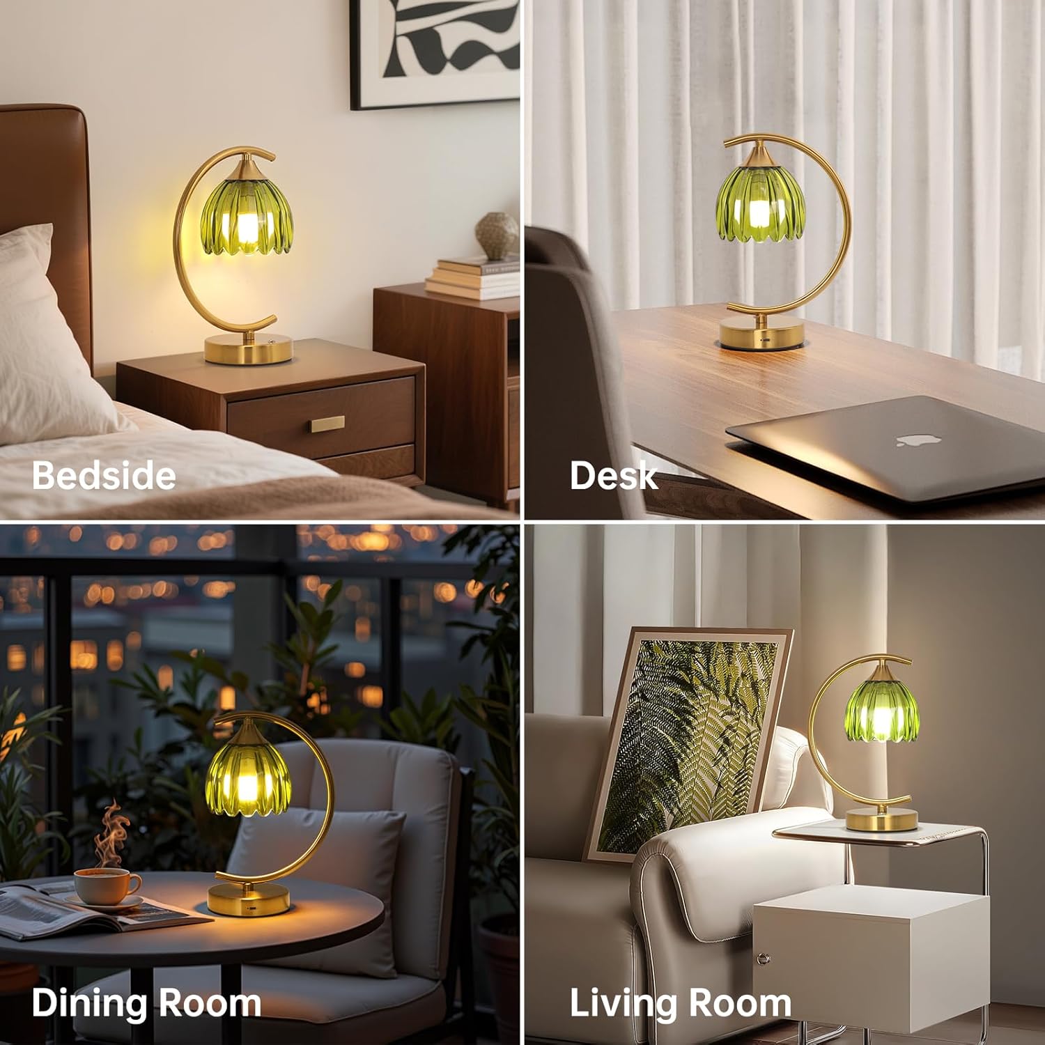 Cordless Table Lamp with 5200mAh Battery & Touch Control - 3 Adjustable Color Temperatures Bulb, Rechargeable Small Table Lamps for Living Room, Bedroom, Office Desk, Nightstand (Green Tulip)