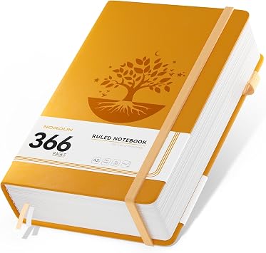 Notebook A5 Lined Journal,Hardcover Leather Journal with 366 Pages 100gsm Thick Paper, Index Tabs,College Ruled Notebook for Women Men Writing Work School Office,14.5 x 21cm - Yellow