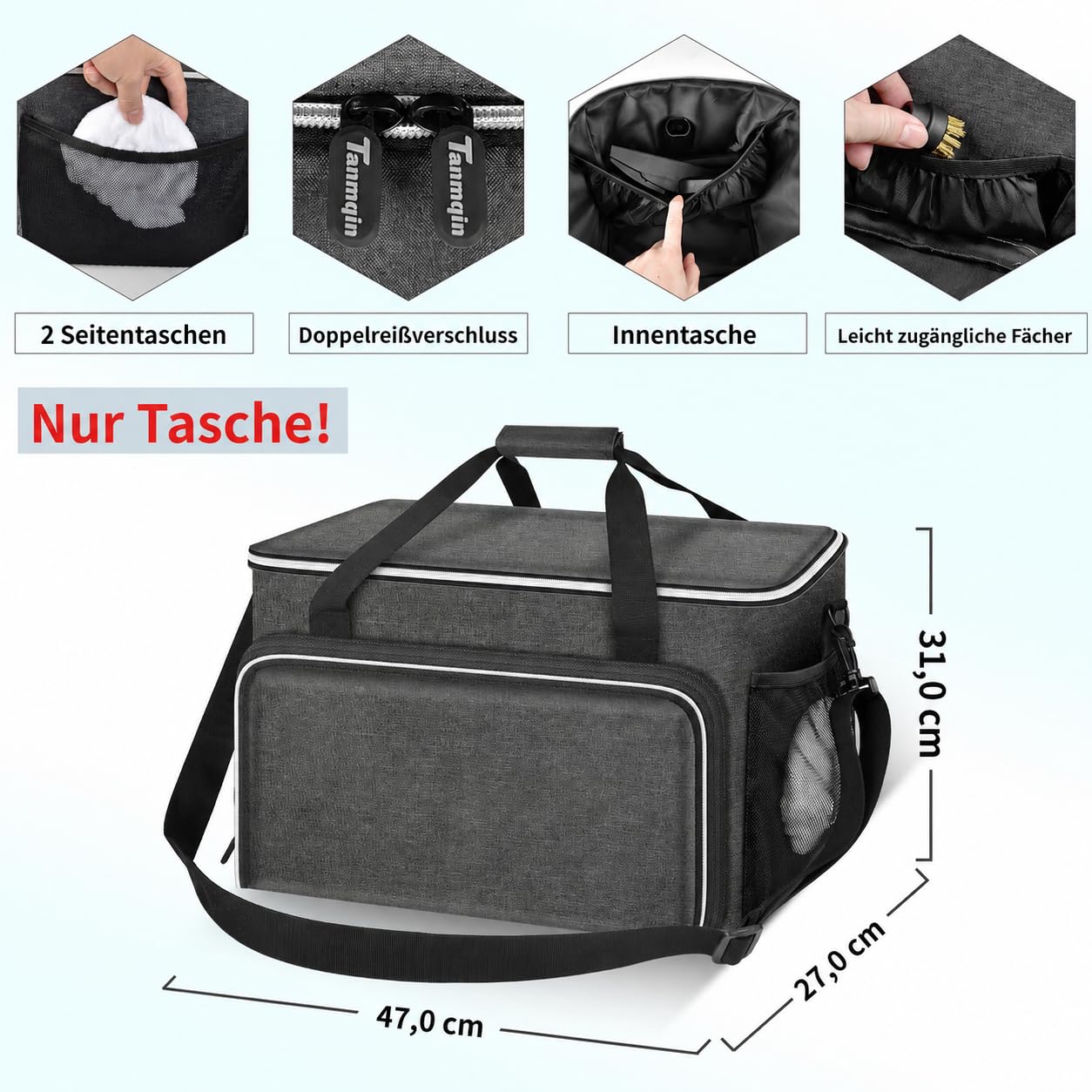 Aufbewahrungstasche kompatibel mit Dampfreiniger, große Tragetasche mit externem Verlängerungsstangenhalter, strapazierfähiger Organizer für Dupray Dampfreiniger-Zubehör (nur Tasche)