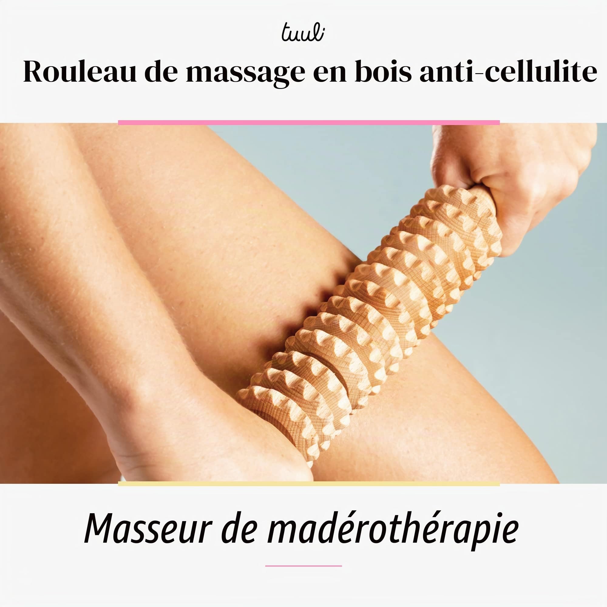 Tuuli Accessories Anti Cellulite Masseur Rouleau de Massage Appareil Maderothérapie Bois 40 cm