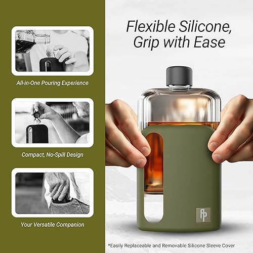 Miniatura 6 de Ragproper Frasco de Cadera de Cristal Moderno para Hombres Forros de Tapa de Corcho y Silicona Agarre Firme Bordes Curvos Frasco Cubierto de